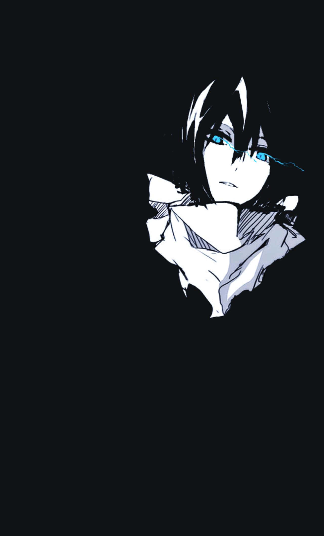anime character, glowing blue eyes, black hair, Full HD Phone Wallpaper