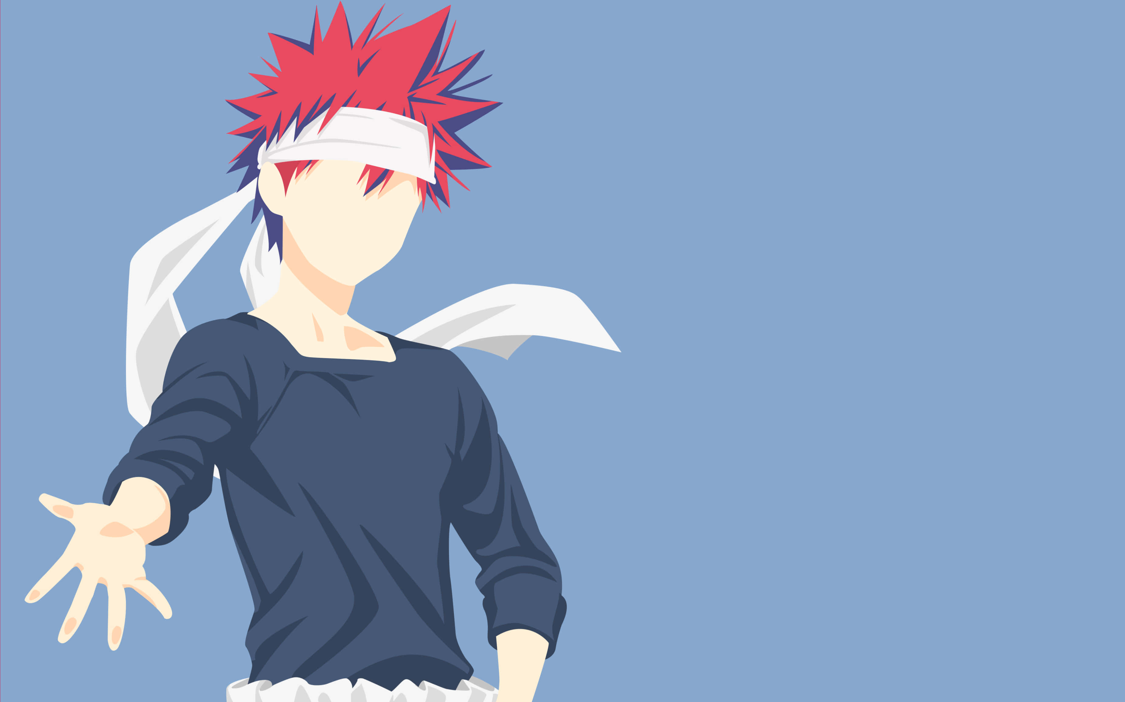 spiky red hair, white headband, solid blue background, 2K Desktop Wallpaper