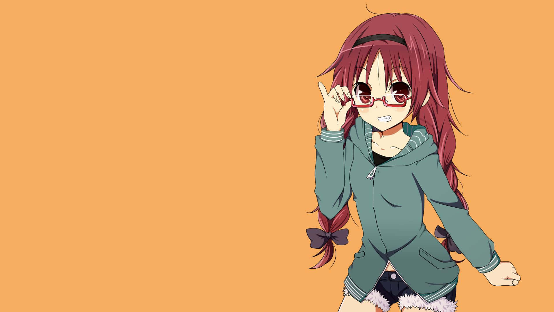 Anime girl, red hair, glasses, Full HD Desktop Wallpaper