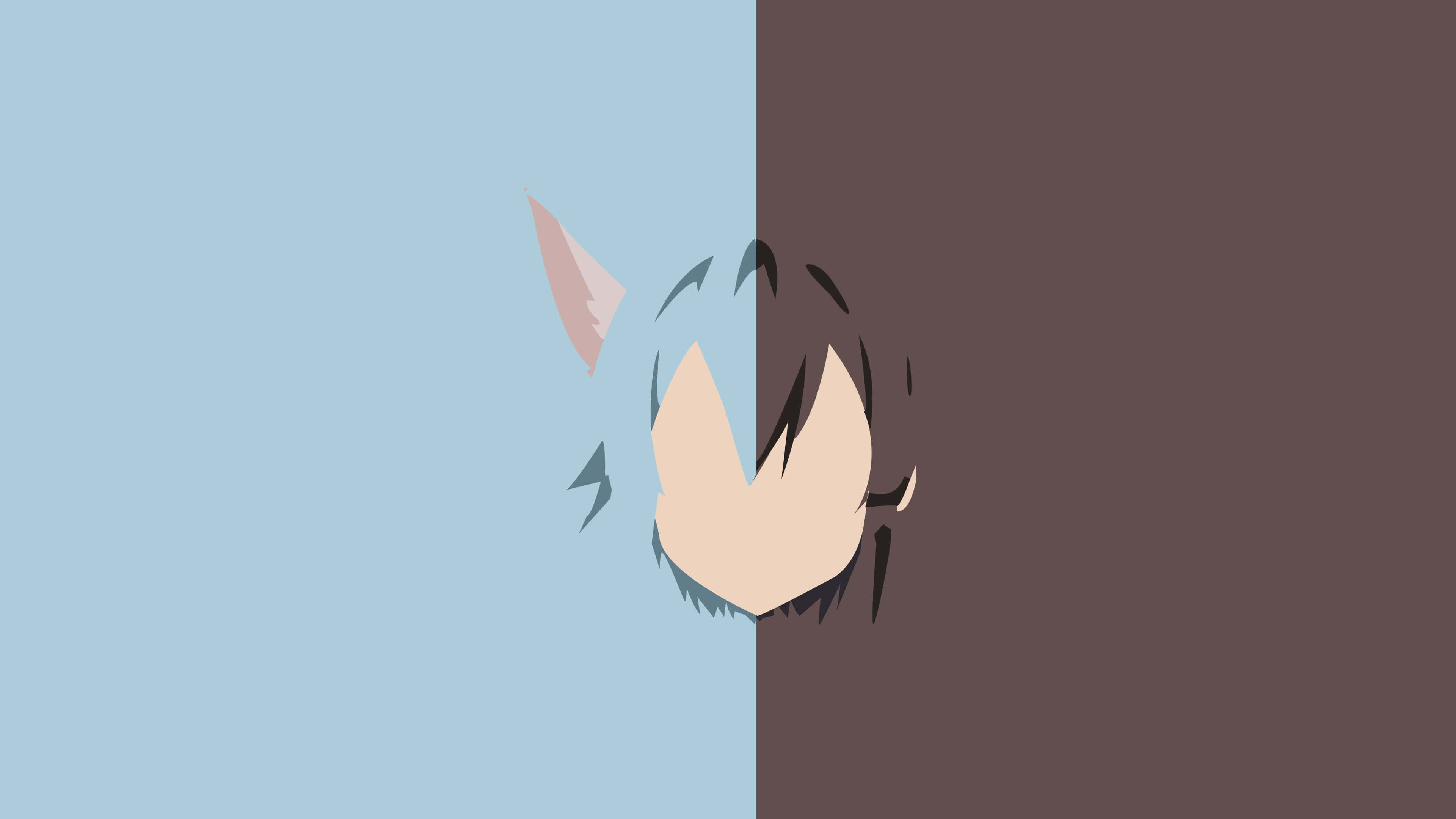anime minimalist, stylized anime character, split blue and brown background, 4K Desktop Wallpaper