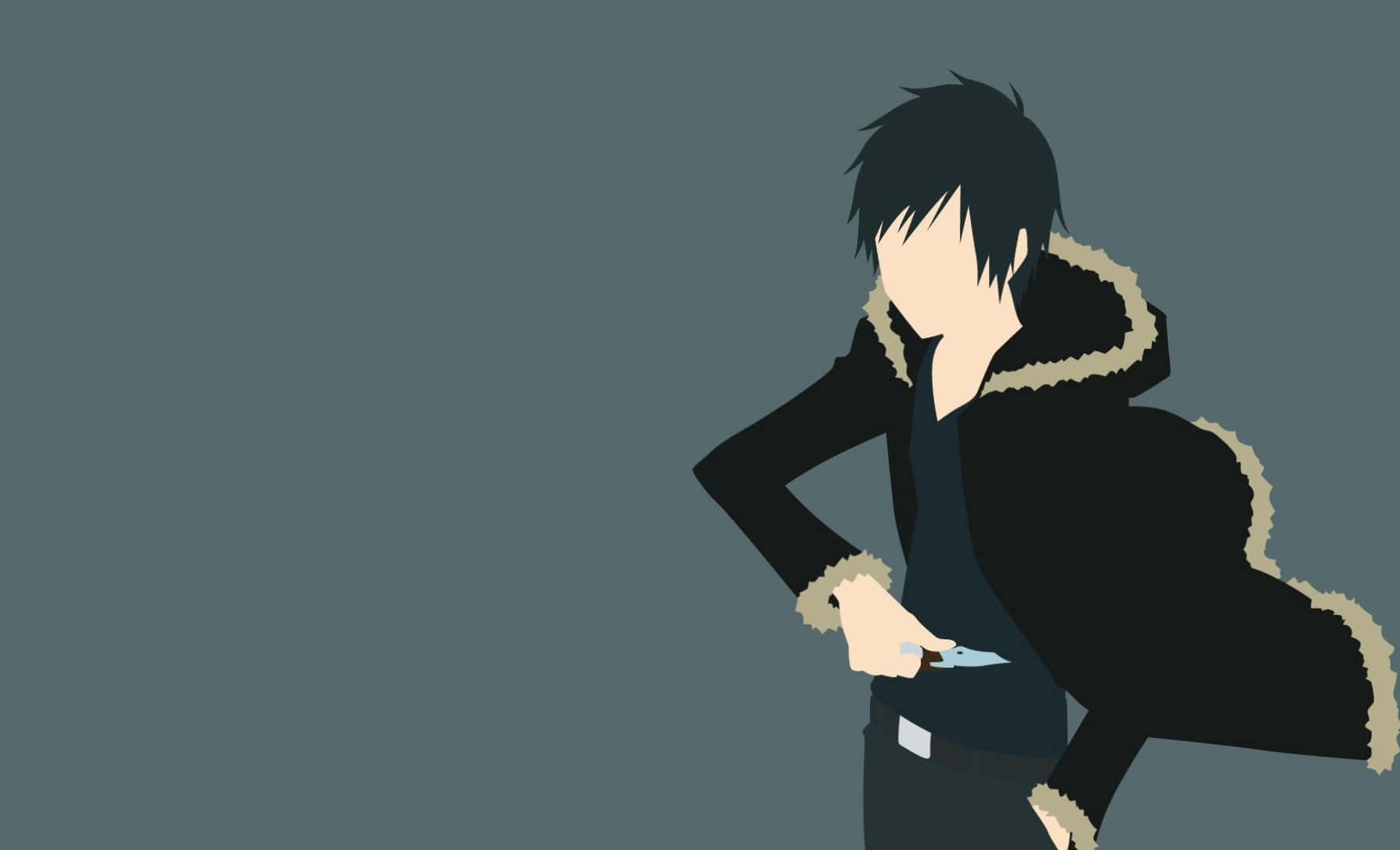 Anime Minimalist, black coat, beige fur trim, HD Desktop Wallpaper
