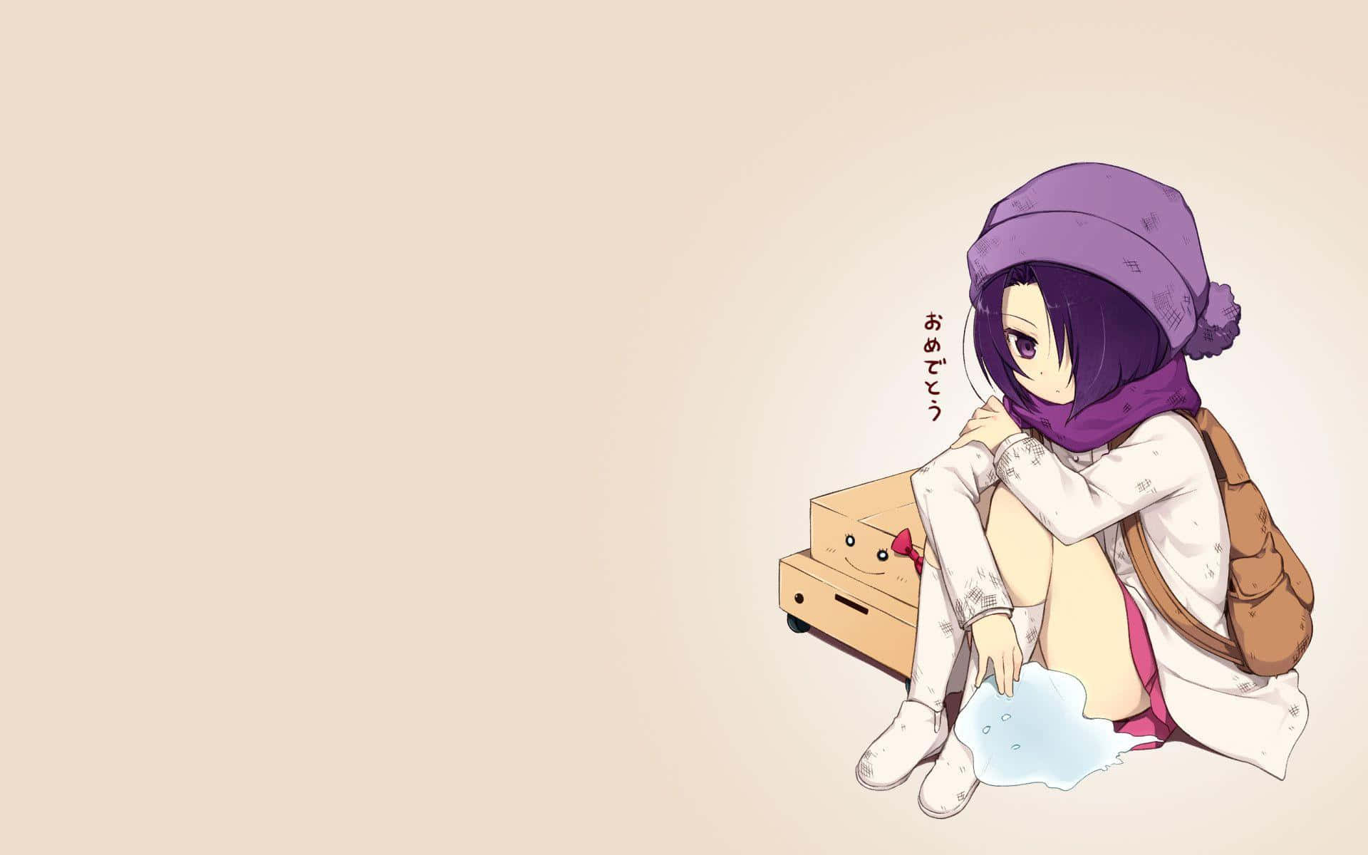 Anime Minimalist, purple-haired anime girl, winter gear, Full HD Desktop Wallpaper