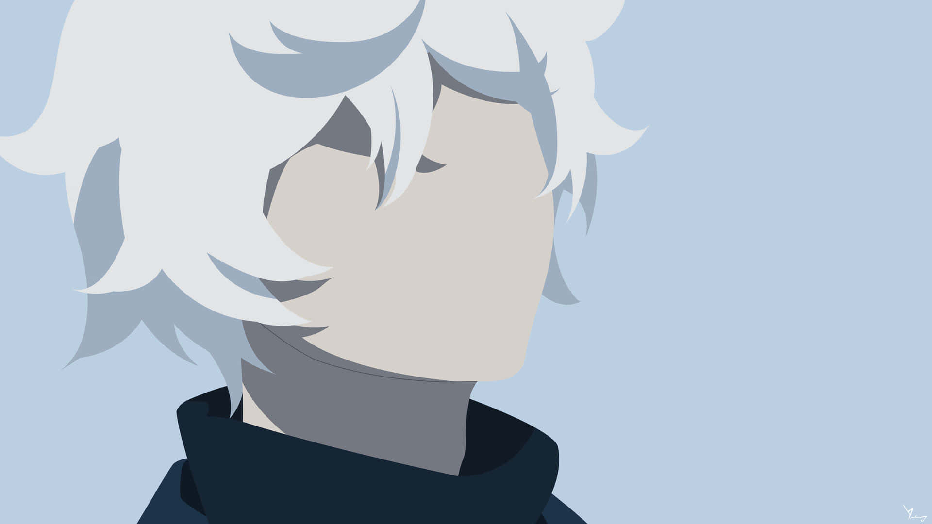 minimalist anime character profile, white hair, closed eyes, Full HD Desktop Wallpaper