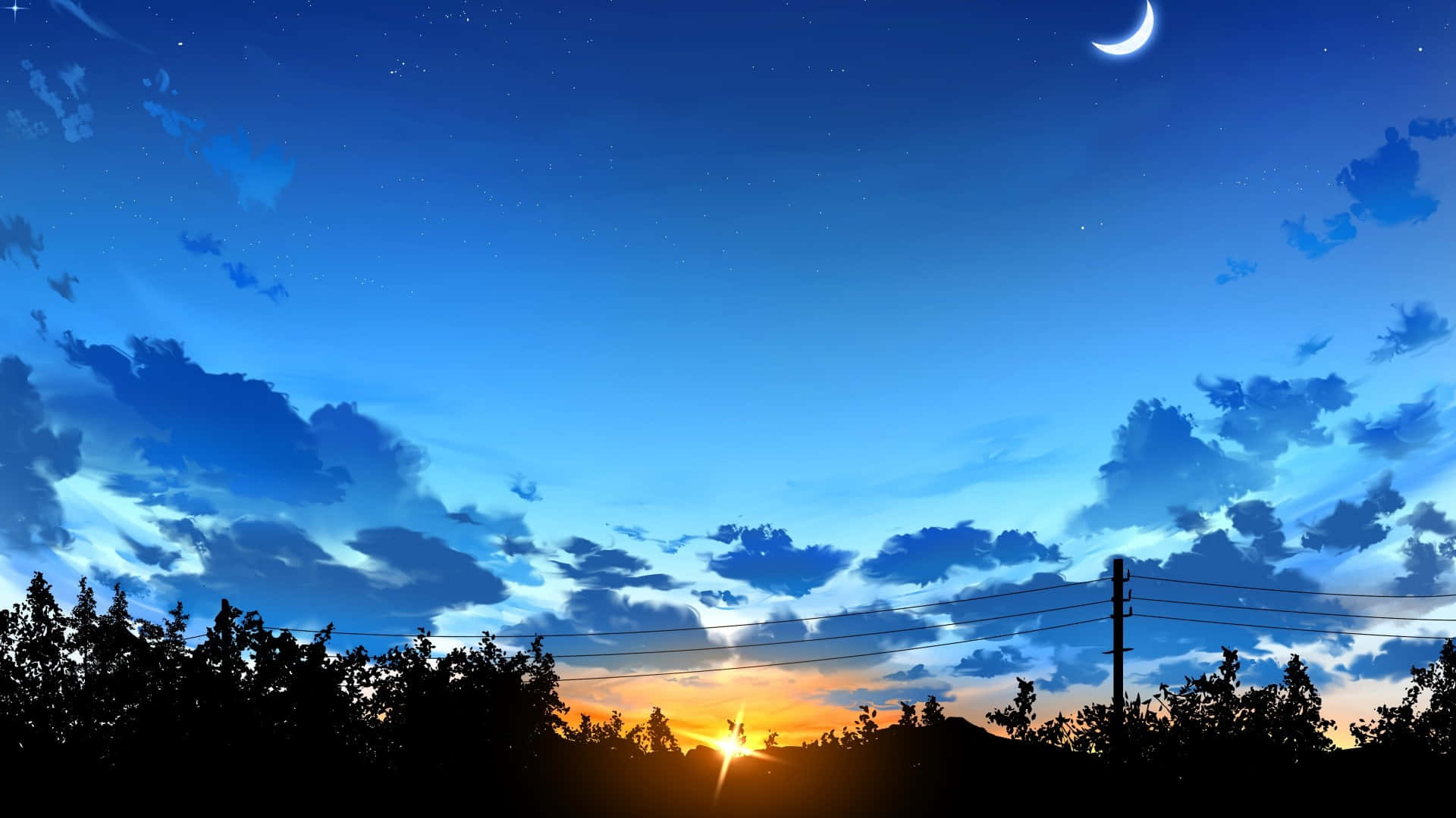 Anime Moon, crescent moon, twilight sky, Full HD Desktop Wallpaper
