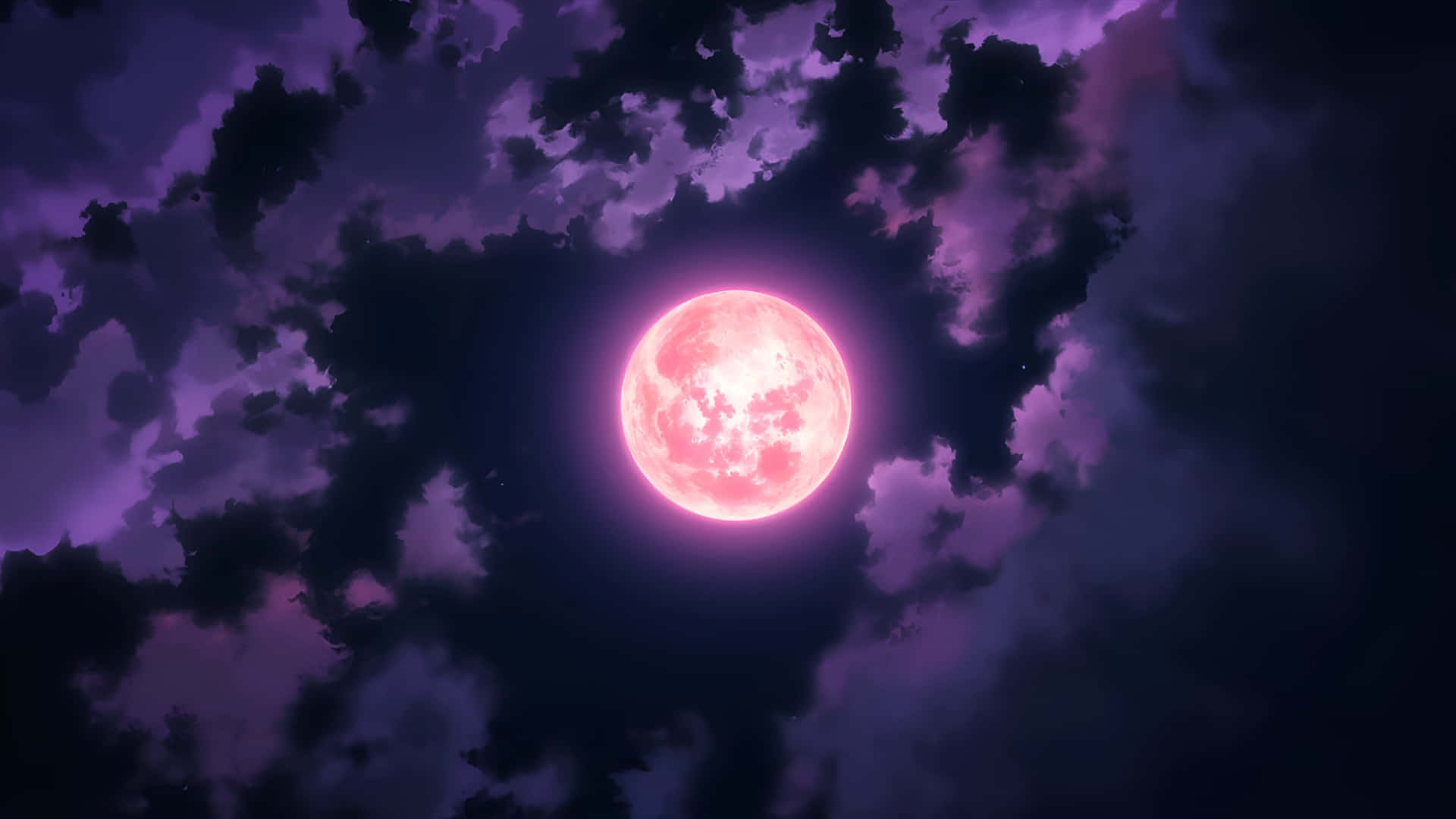 Anime Moon, night sky, glowing pink full moon, Full HD Desktop Wallpaper