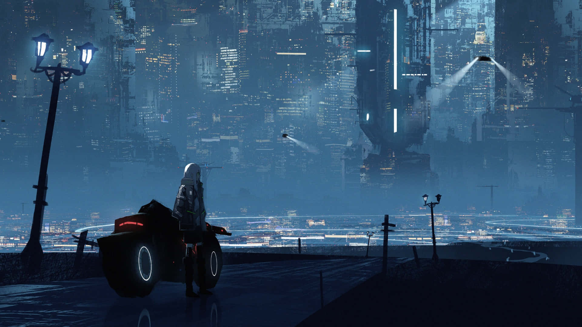 cyberpunk, futuristic motorcycle, neon-lit cyberpunk cityscape, Full HD Desktop Wallpaper