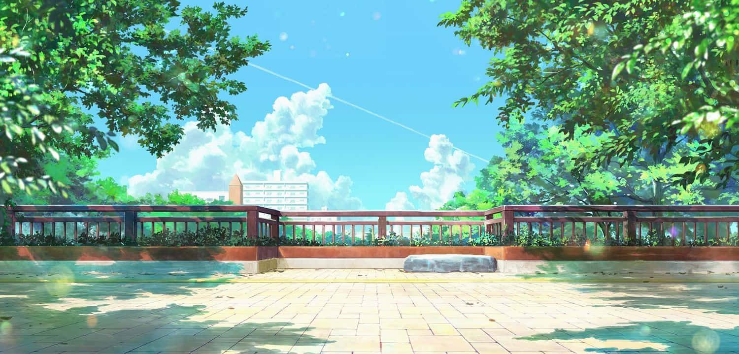 Anime Park Scenery, wooden bridge, lush green trees, HD Desktop Wallpaper