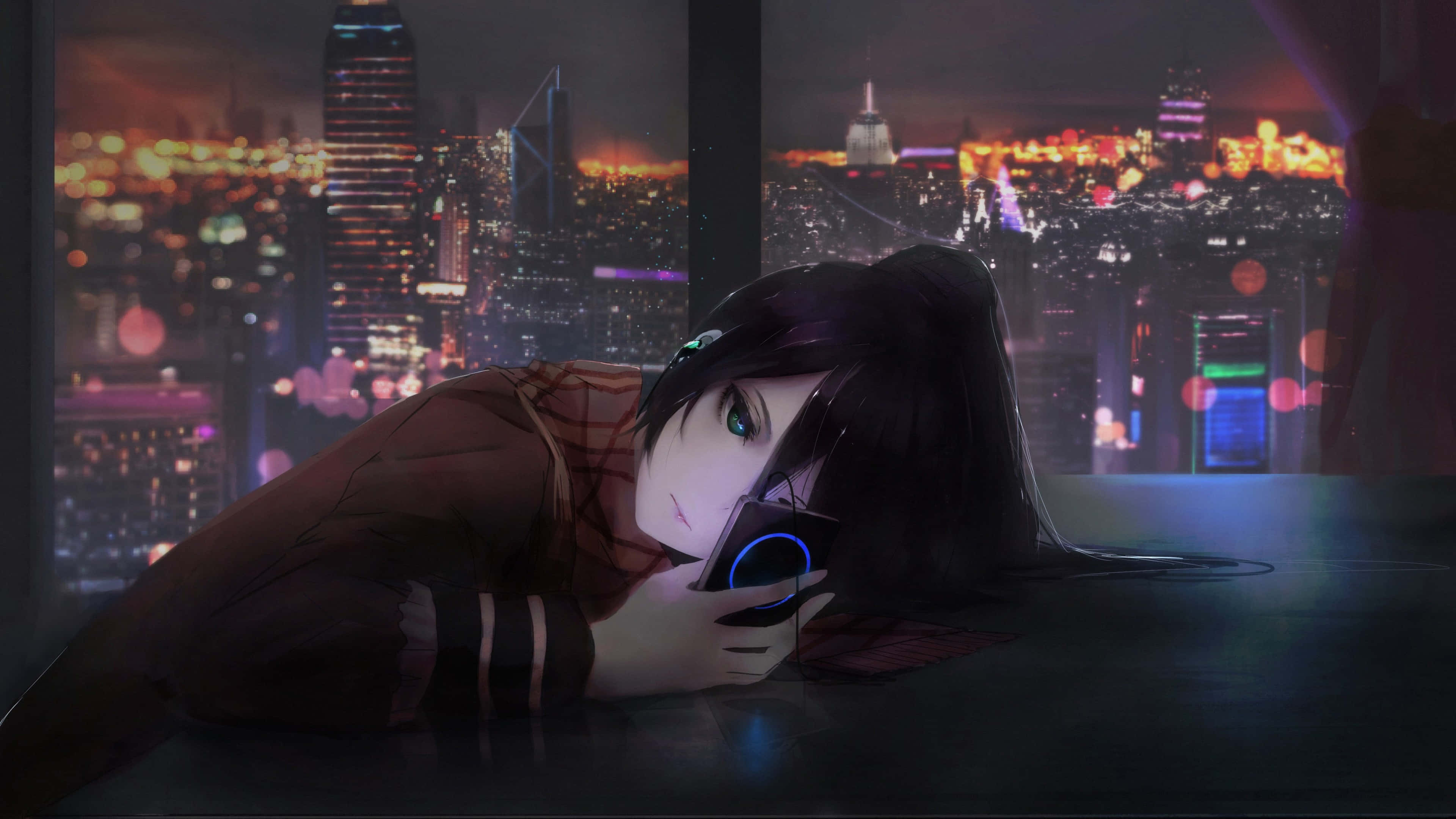 Anime Night, anime girl, glowing eyes, 4K Desktop Wallpaper