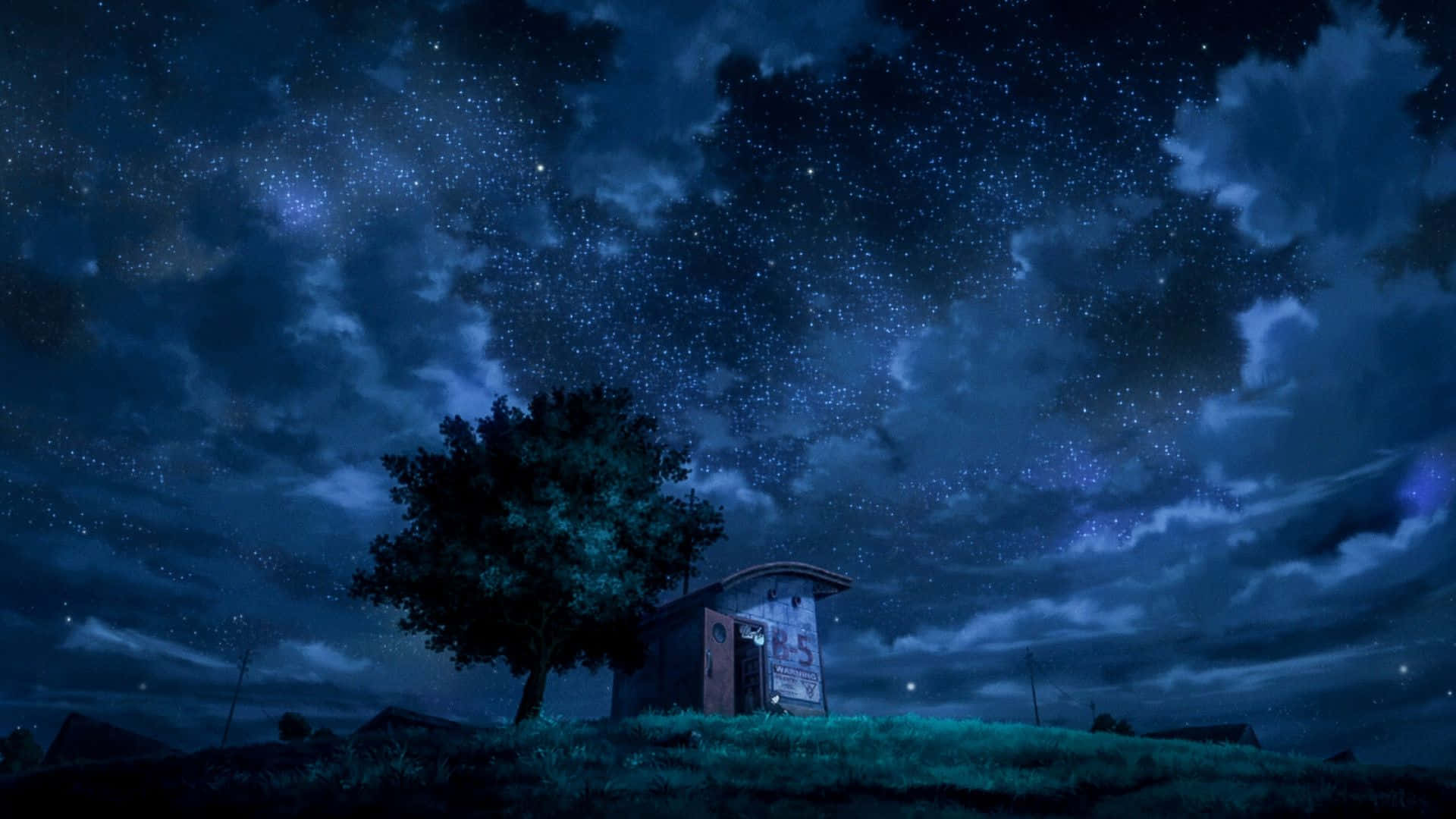 Anime Night, Galaxy, starry night sky, Full HD Desktop Wallpaper