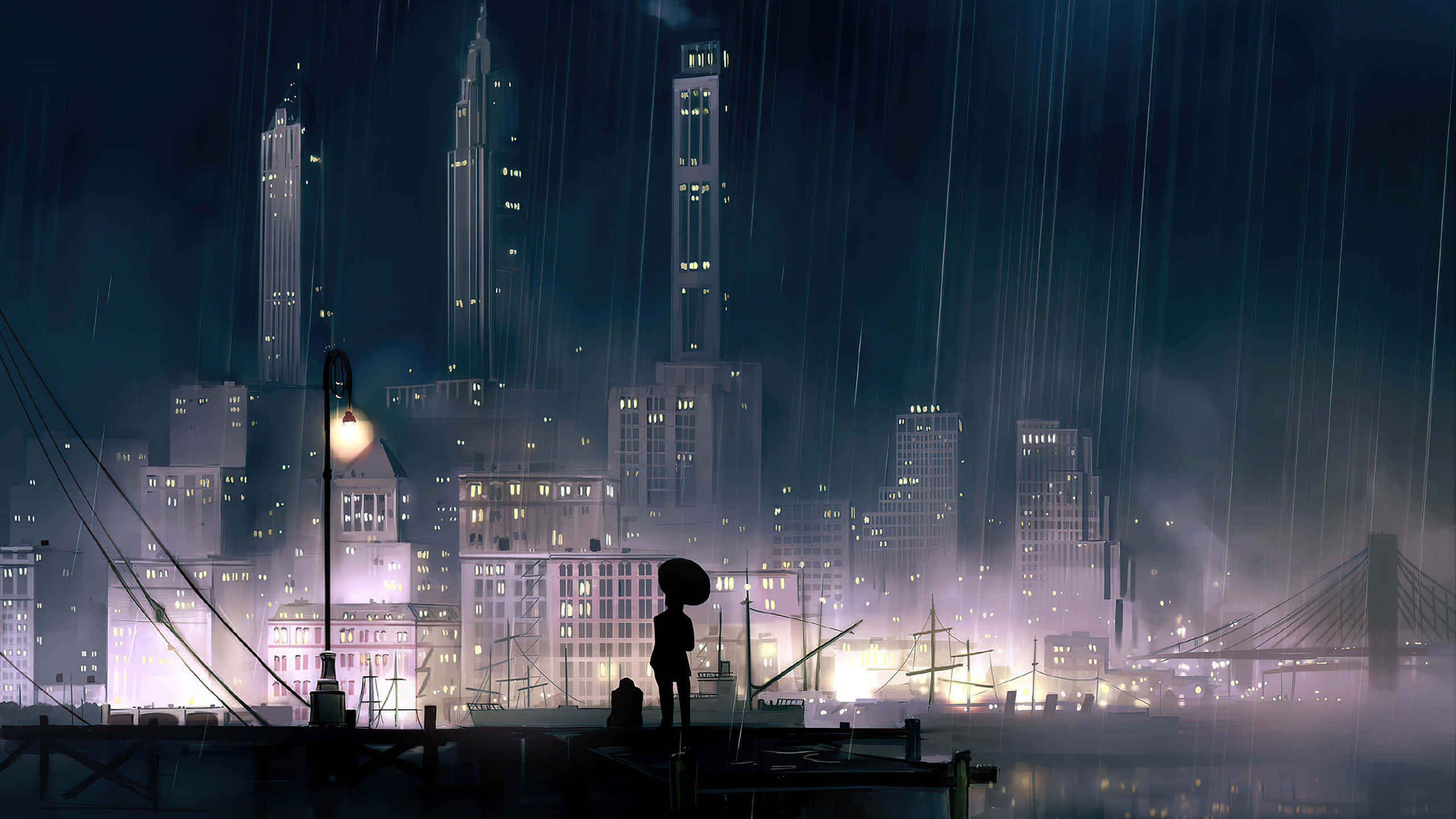Anime Night, neon cityscape, night, 2K Desktop Wallpaper