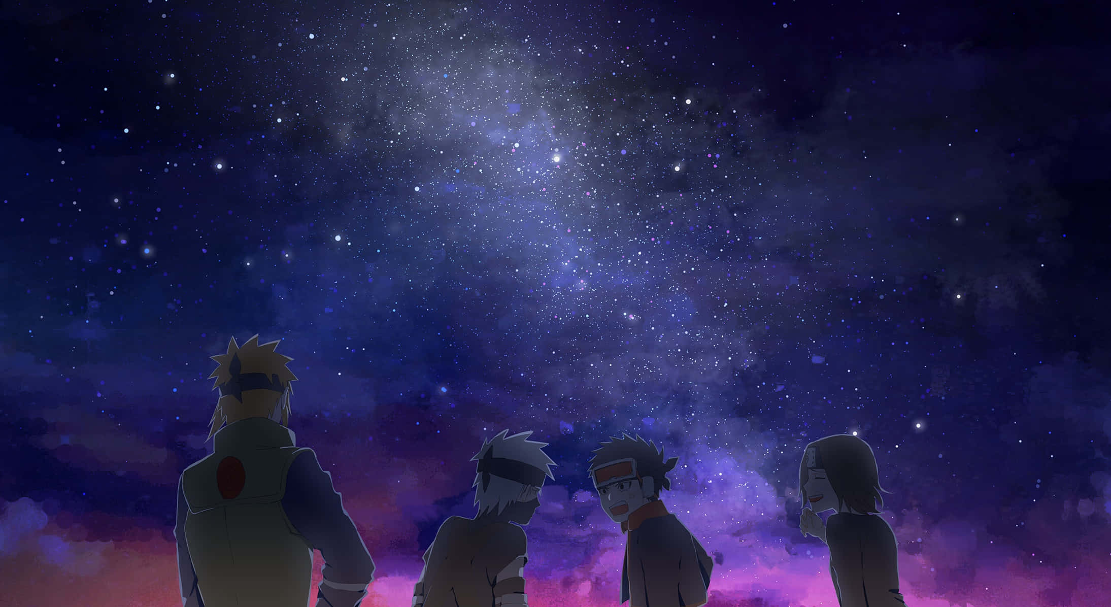 Anime Night, vibrant purple and blue starry night sky, cosmic dust, Full HD Desktop Wallpaper