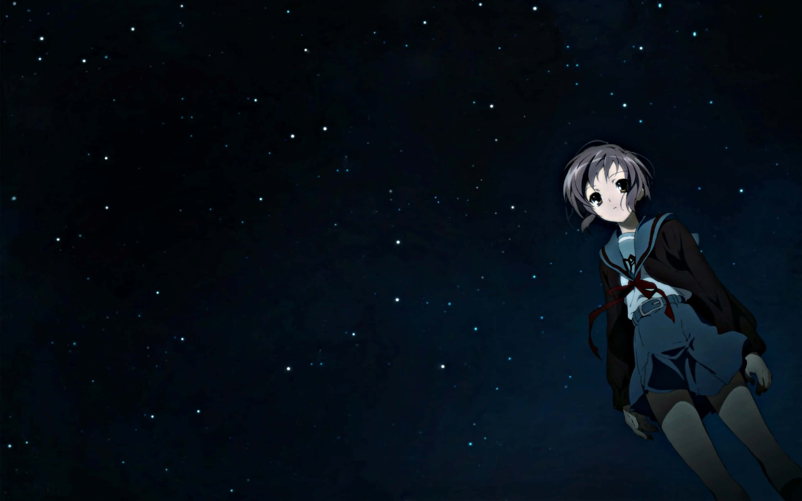 anime girl, school uniform, night sky, 2K Desktop Wallpaper