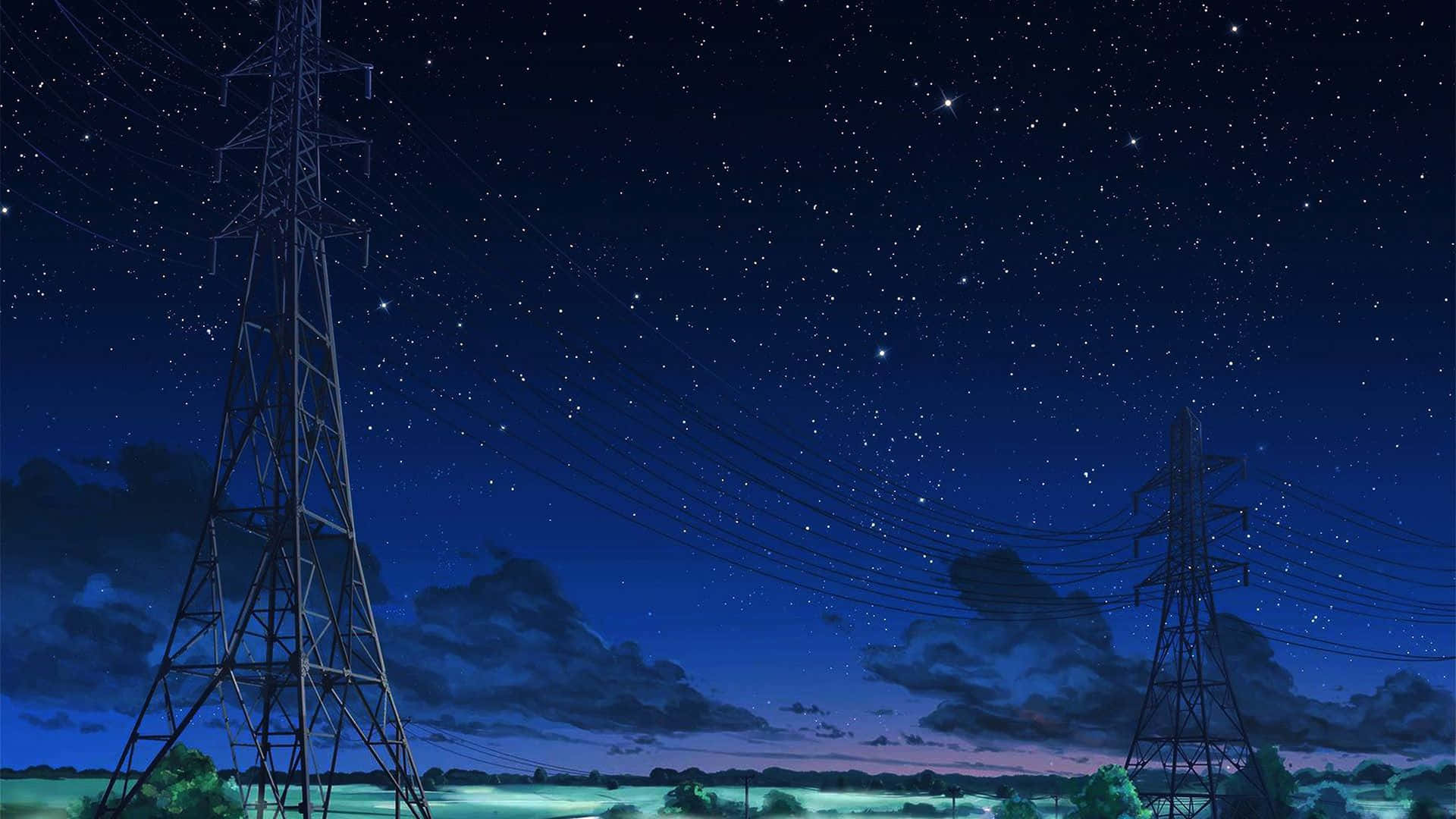 Anime Night, starry night sky, glowing field, Full HD Desktop Wallpaper