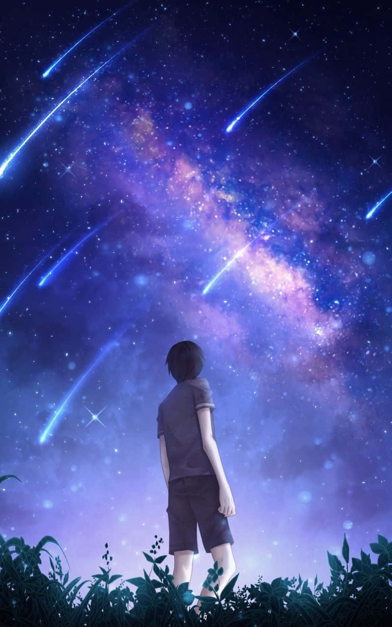 boy, night, vibrant purple galaxy, HD Phone Wallpaper