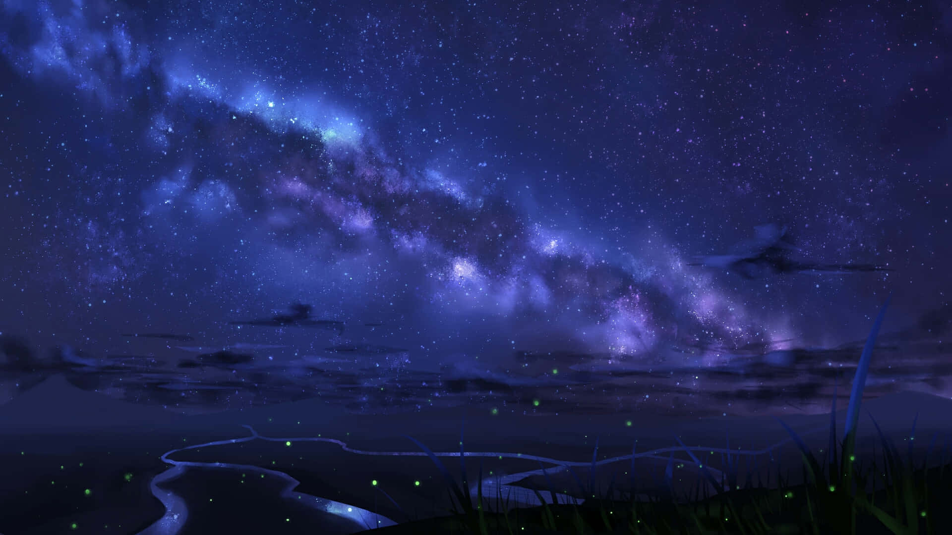 Anime Night, night sky, stars, Full HD Desktop Wallpaper