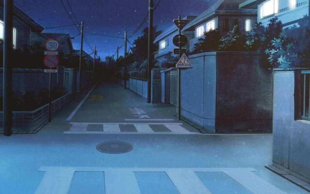 Japanese street, night, glowing windows, SD Desktop Wallpaper