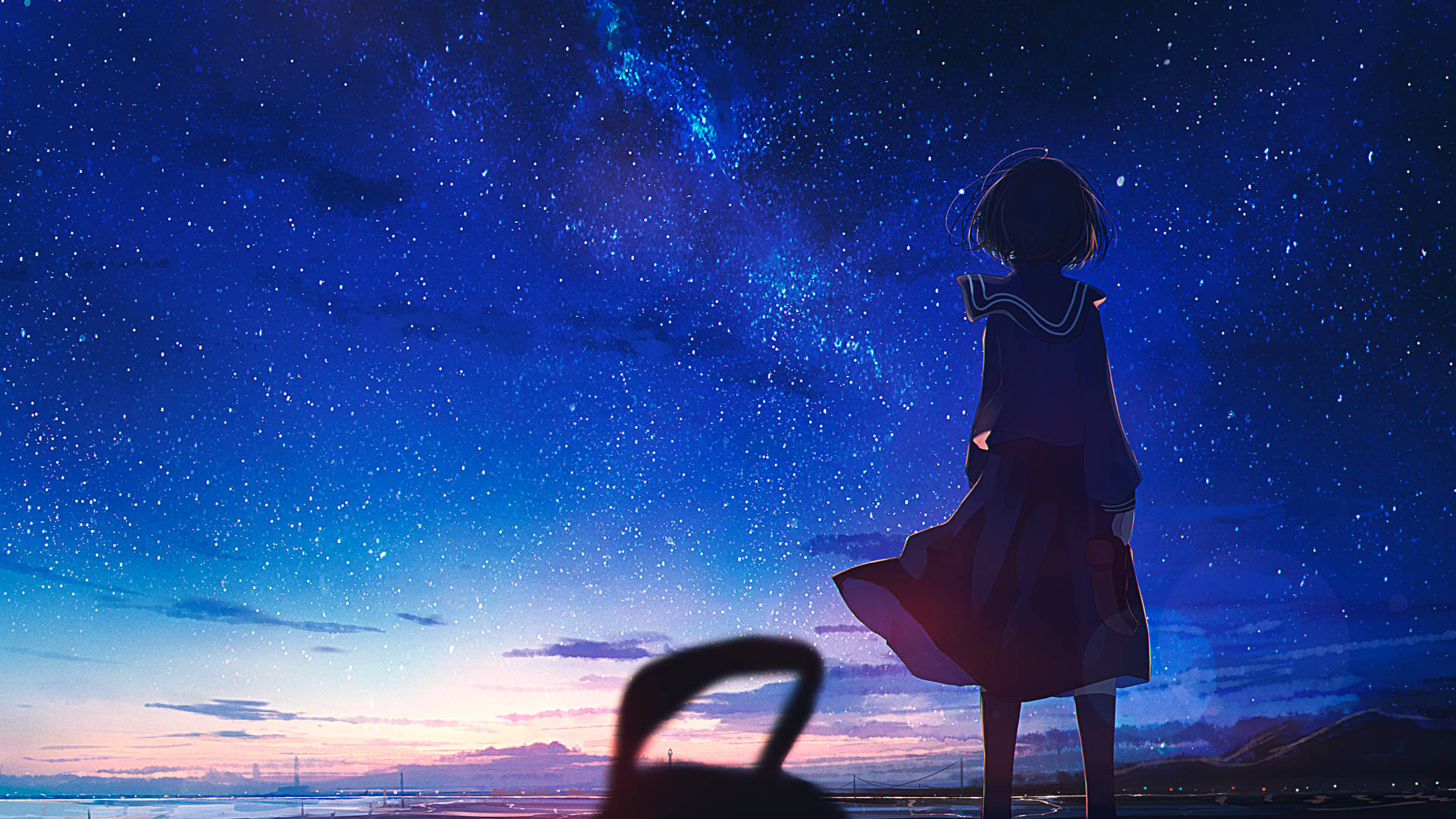 Anime Night, girl, school uniform, Full HD Desktop Wallpaper