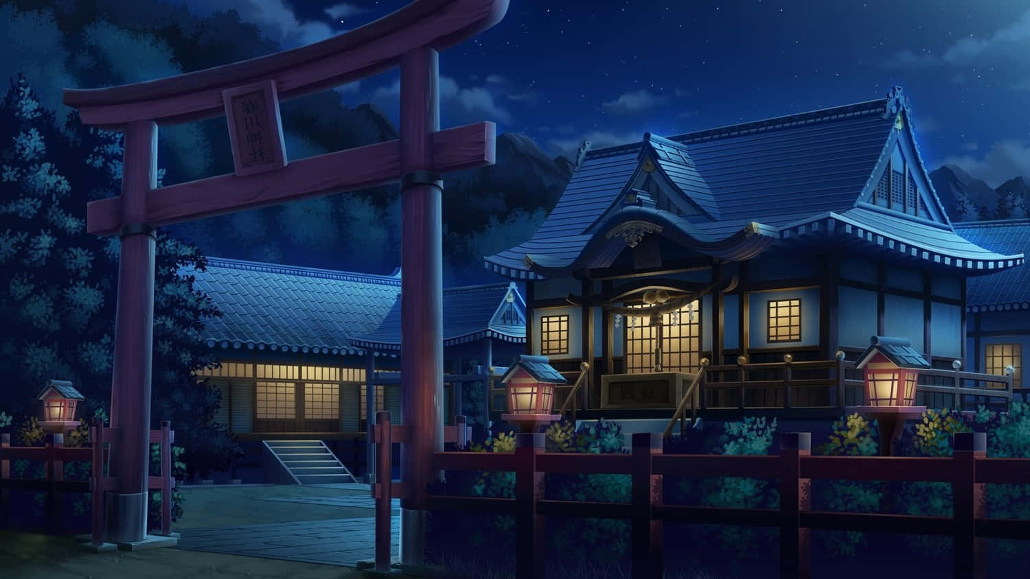 Traditional Japanese Houses, night, shrine, HD Desktop Wallpaper