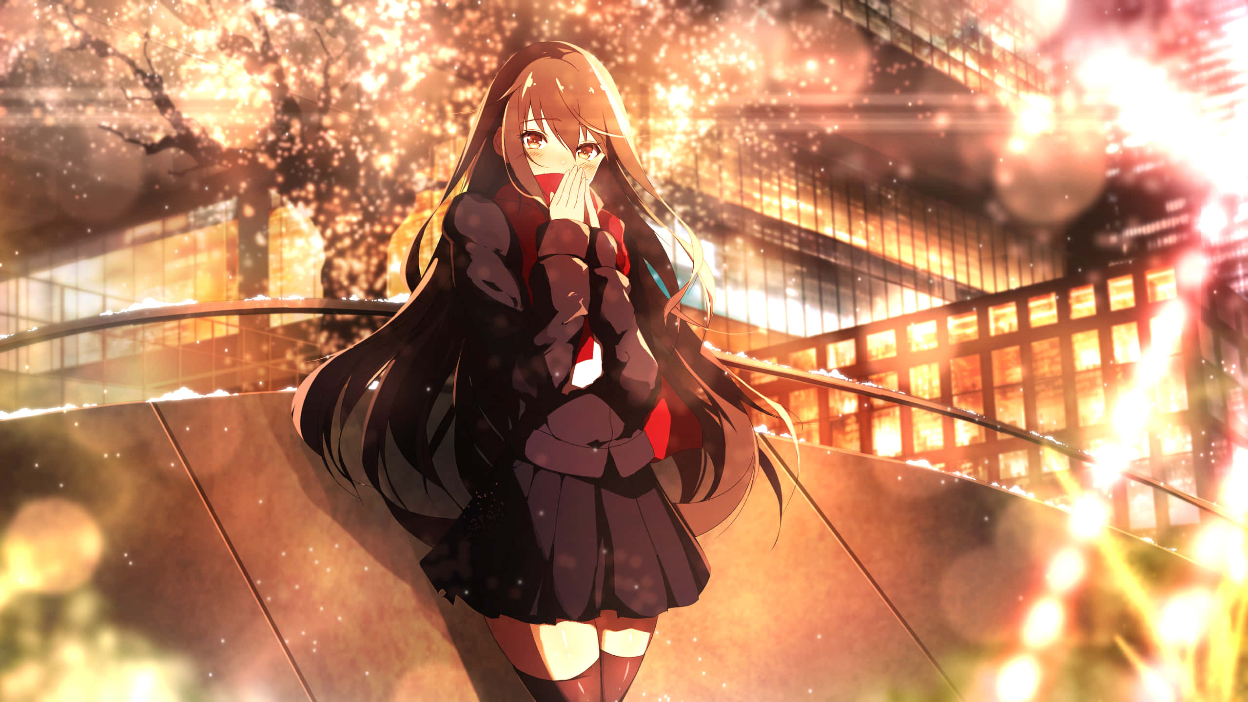 anime girl, school uniform, bridge, 2K Desktop Wallpaper