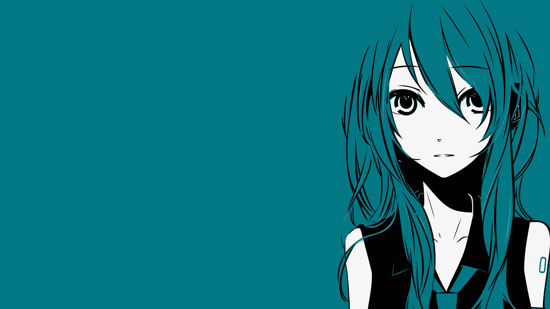 blue haired girl, teal hair, black outfit, Full HD Desktop Wallpaper