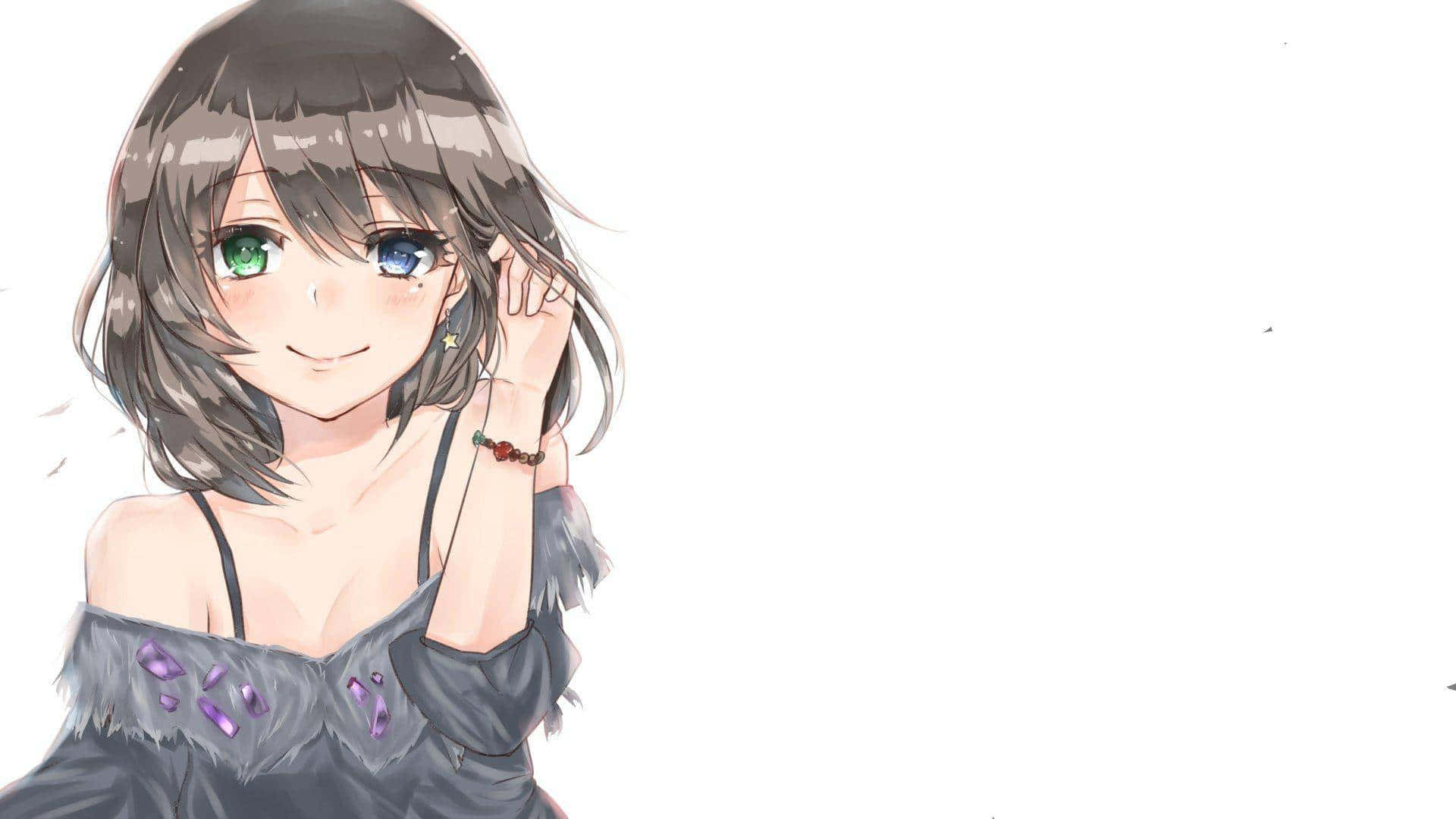 cute girl anime pfp aesthetic, heterochromatic eyes, gray hair, Full HD Desktop Wallpaper