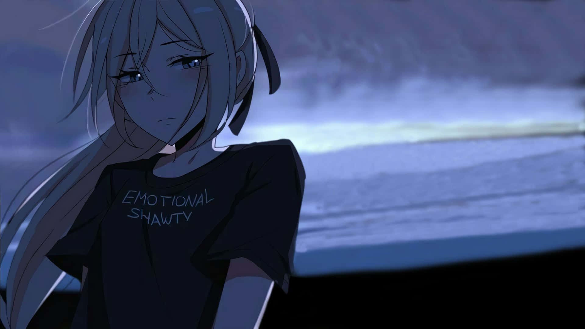emotional shawty anime pfp aesthetic, melancholic anime girl, silver hair, Full HD Desktop Wallpaper