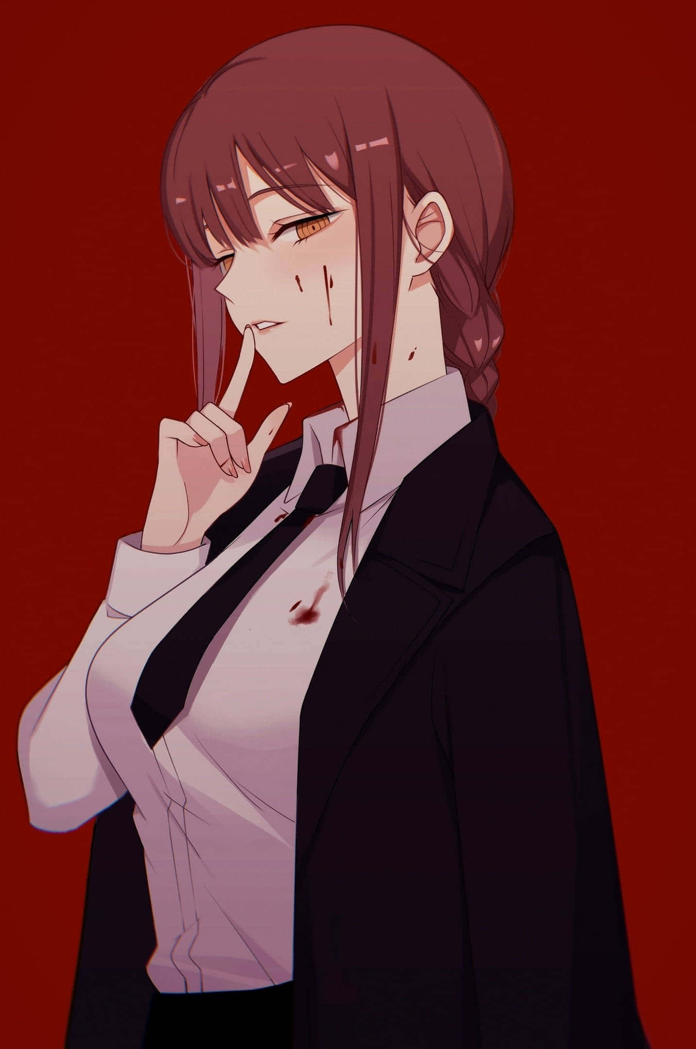 anime girl, braided hair, bloodstains on her shirt, Full HD Phone Wallpaper