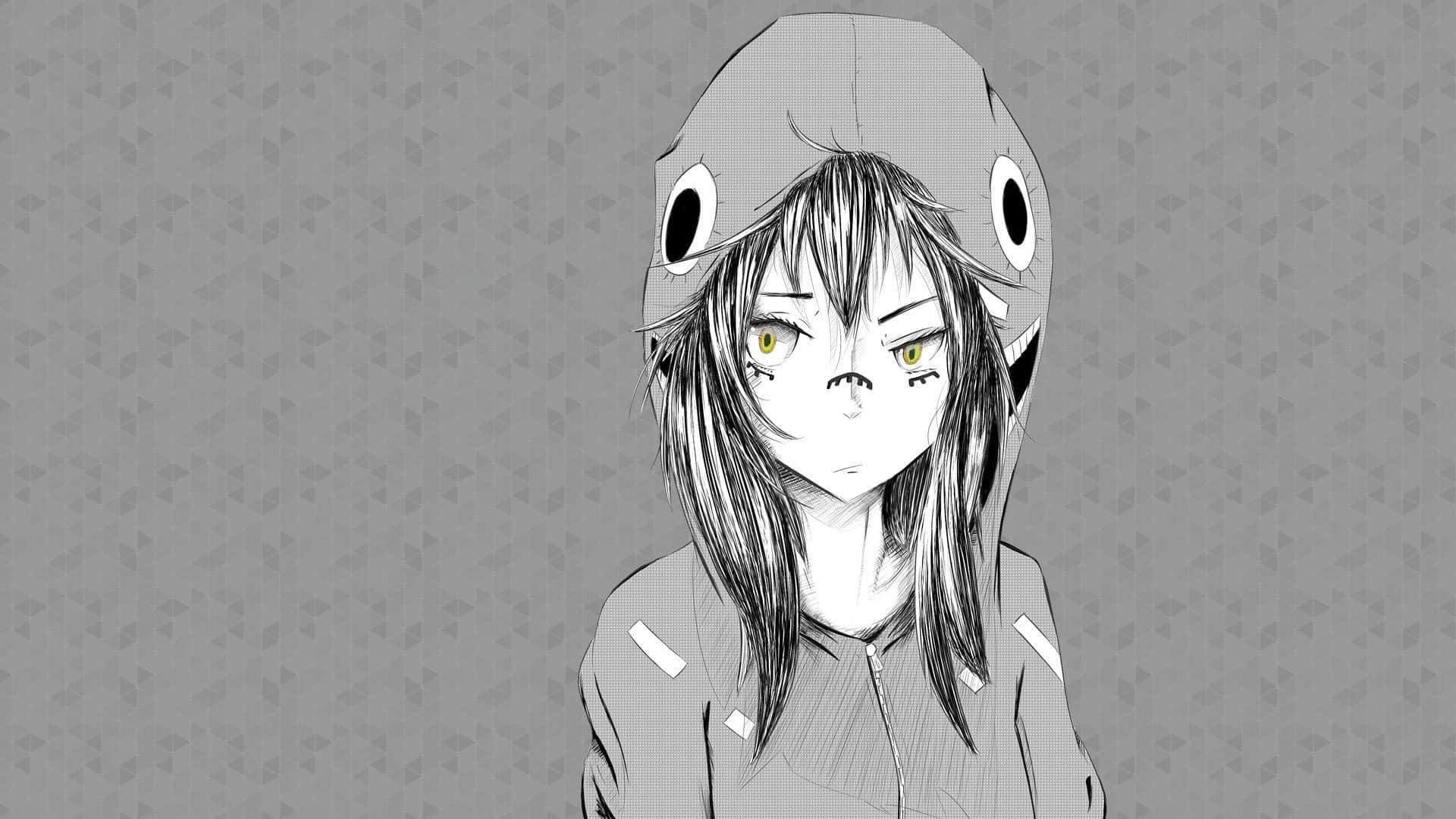 anime pfp aesthetic girl, monochrome, yellow eyes, Full HD Desktop Wallpaper