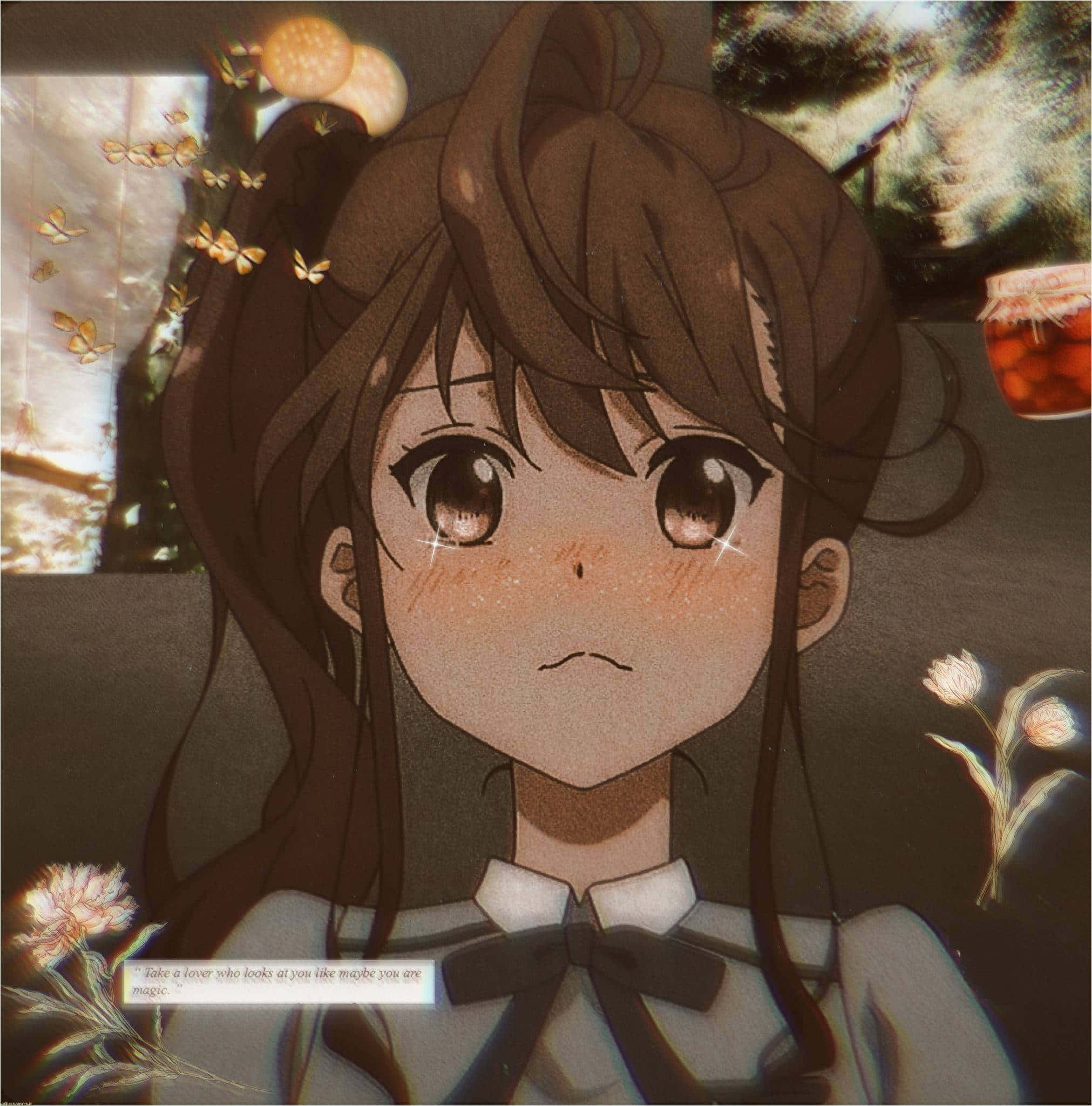 Anime girl, brown hair, sparkling eyes, Full HD Phone Wallpaper