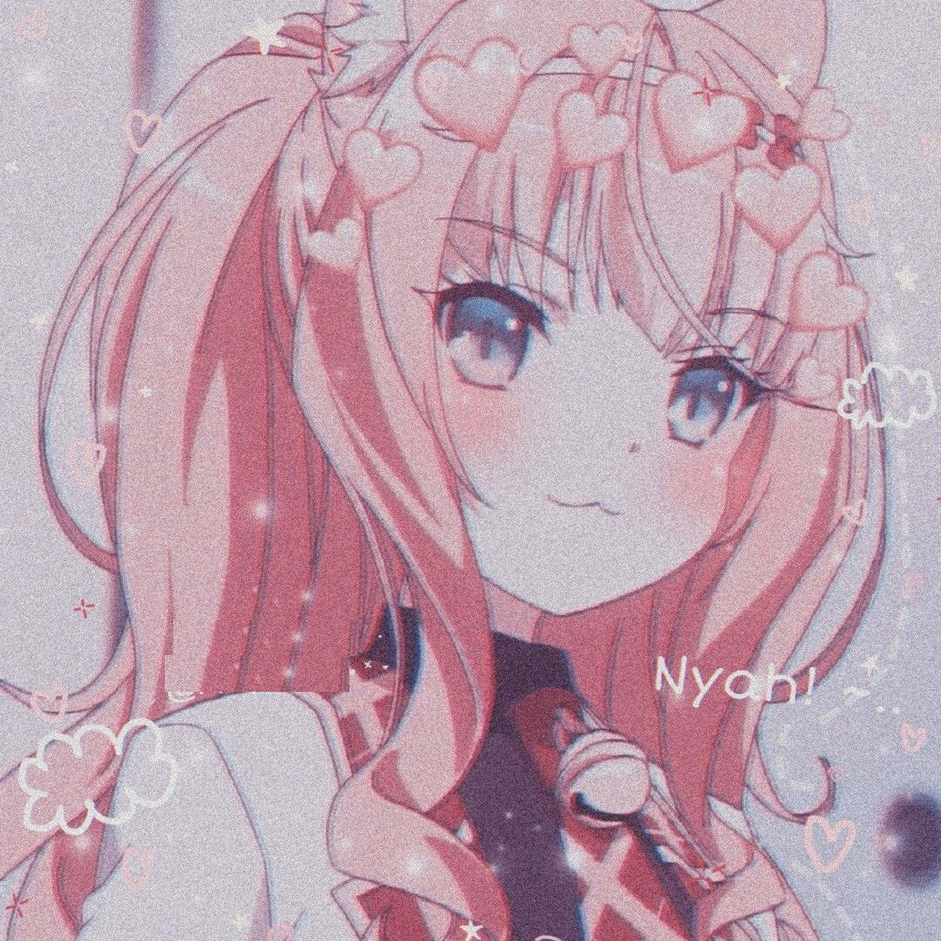 cute anime girl, pink hair, hearts floating around, Full HD Desktop Wallpaper