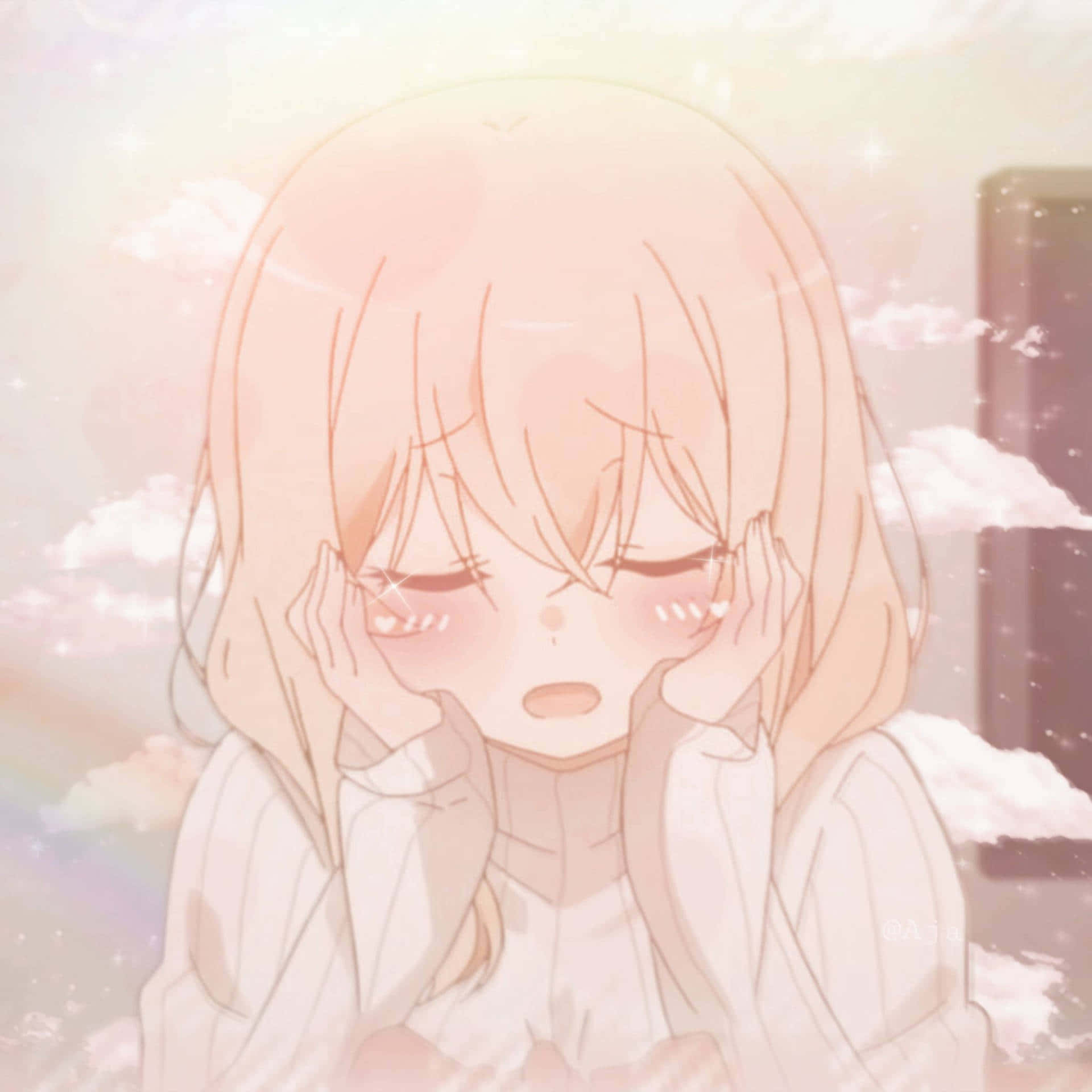 tired girl, anime girl, peach hair, Full HD Desktop Wallpaper