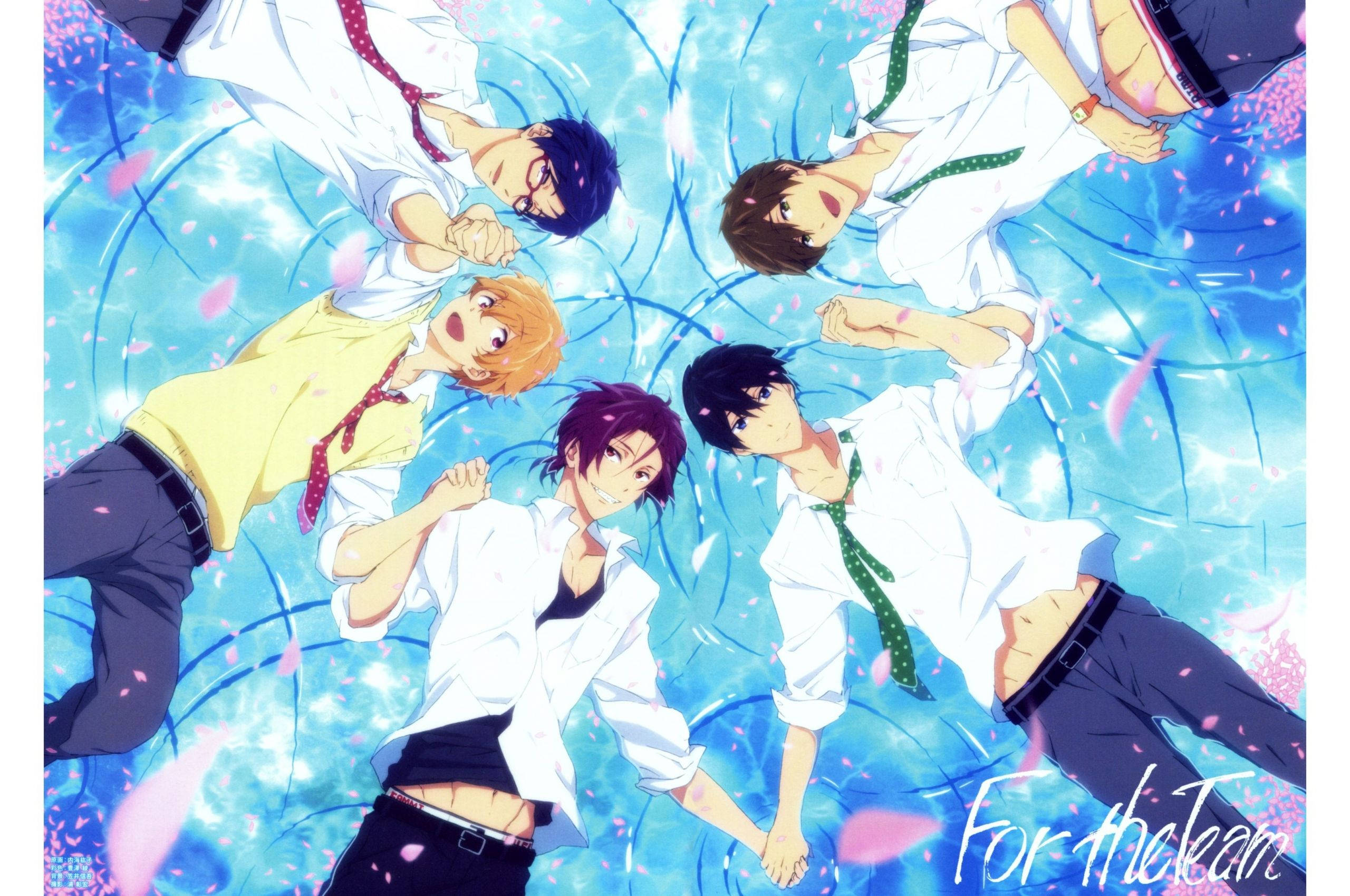 anime boys, school uniforms, sparkling blue pool, 2K Desktop Wallpaper