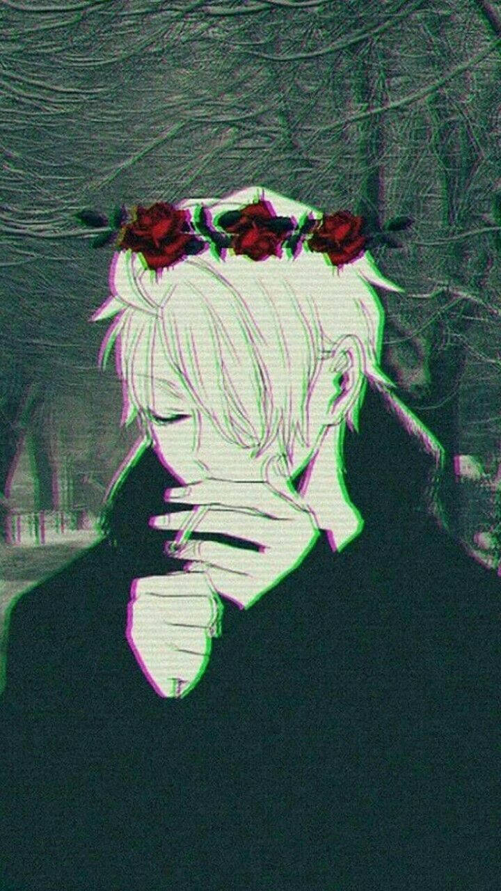 anime boy, white hair, red roses, HD Phone Wallpaper