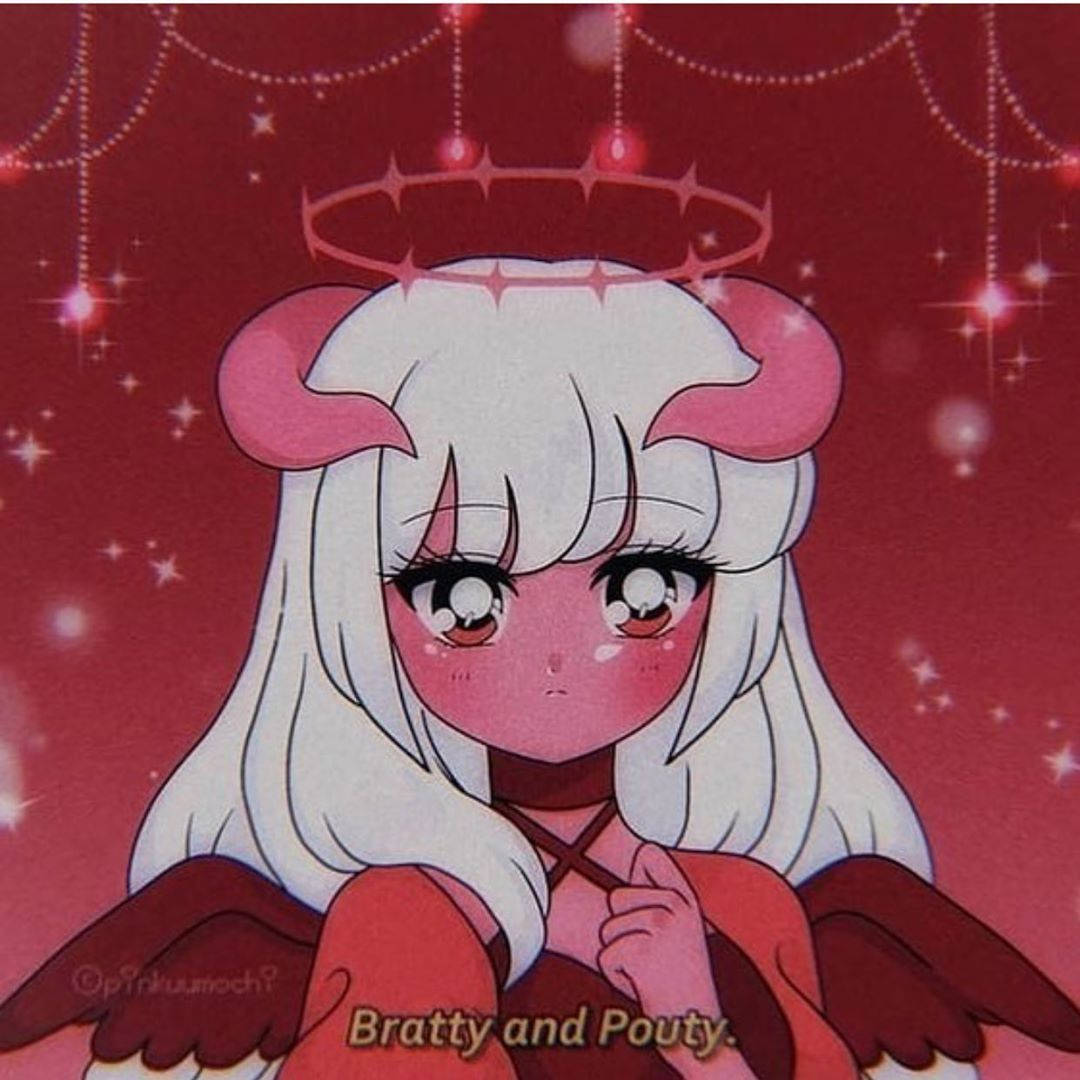 bratty and pouty devil girl, white hair, pink horns, SD Desktop Wallpaper