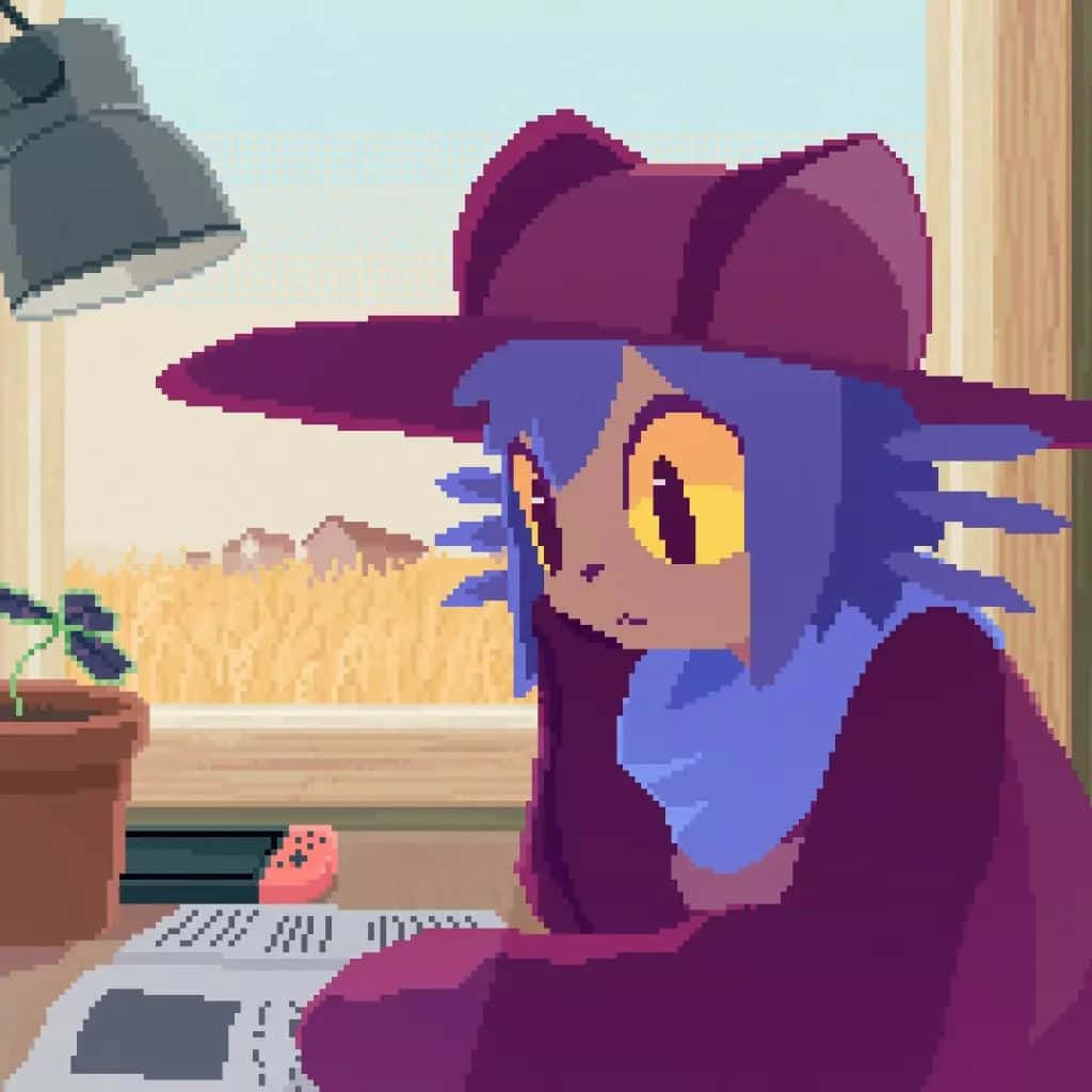 pixel art, character Niko, purple hat, SD Desktop Wallpaper
