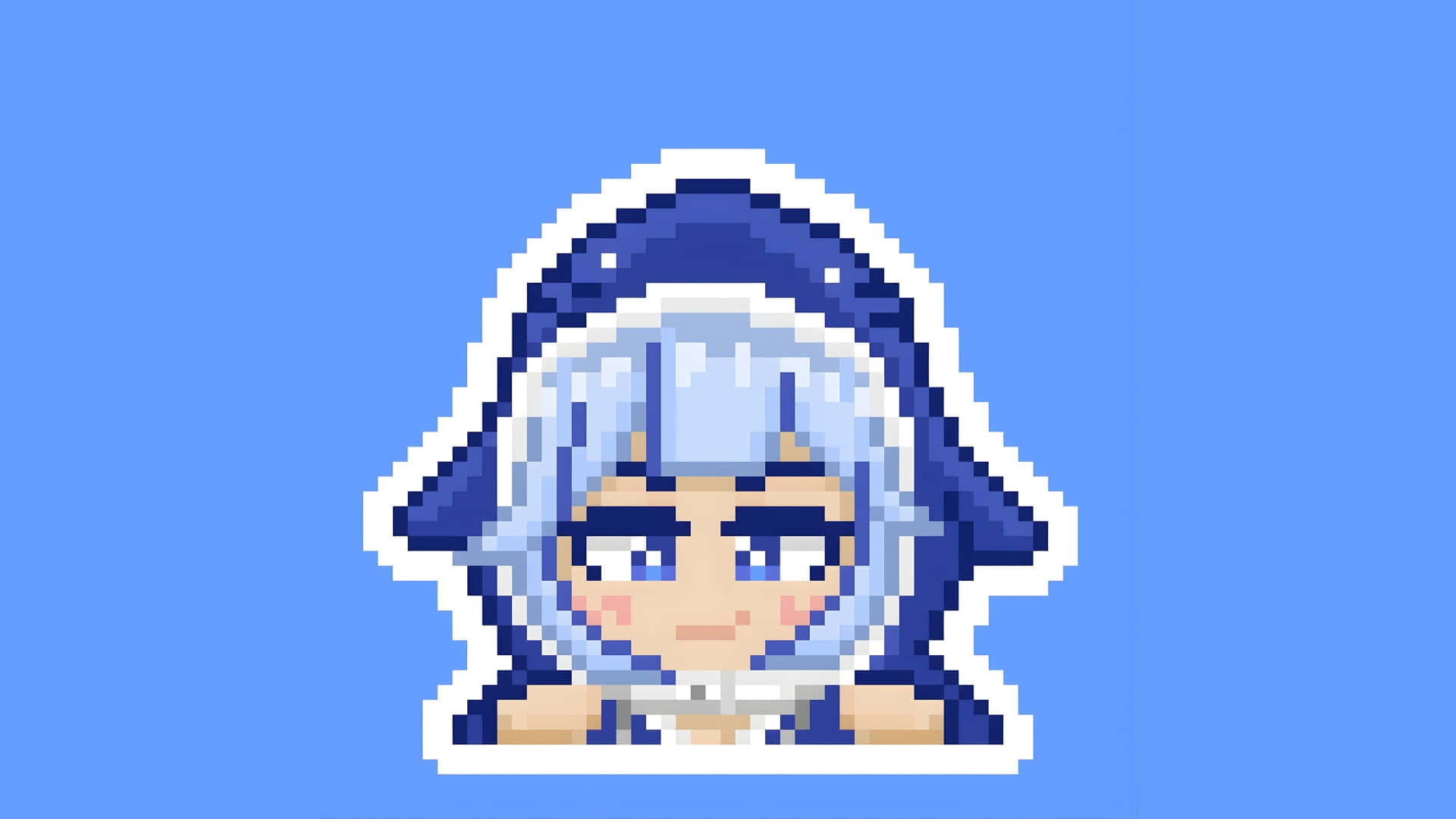 Anime Pixel Art Character, light blue hair, dark blue hood, Full HD Desktop Wallpaper