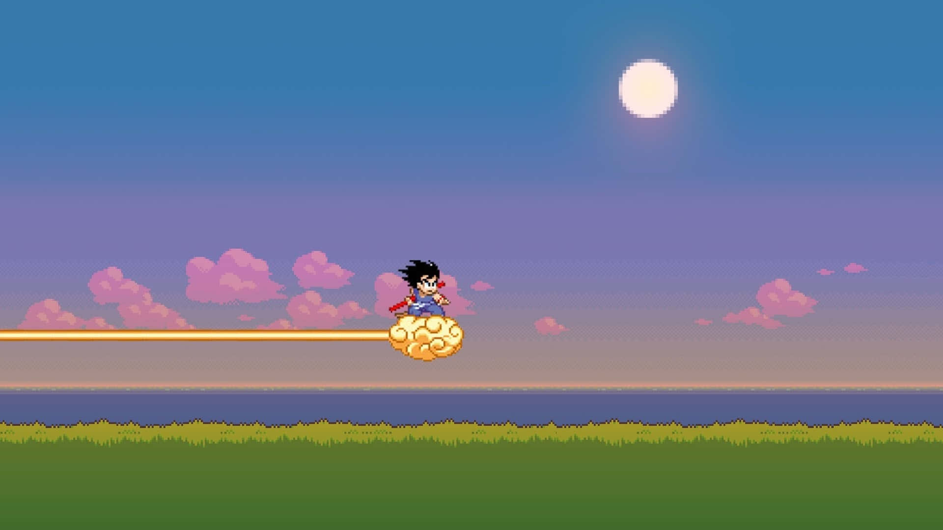 Anime Pixel Art, flying cloud, twilight sky, Full HD Desktop Wallpaper
