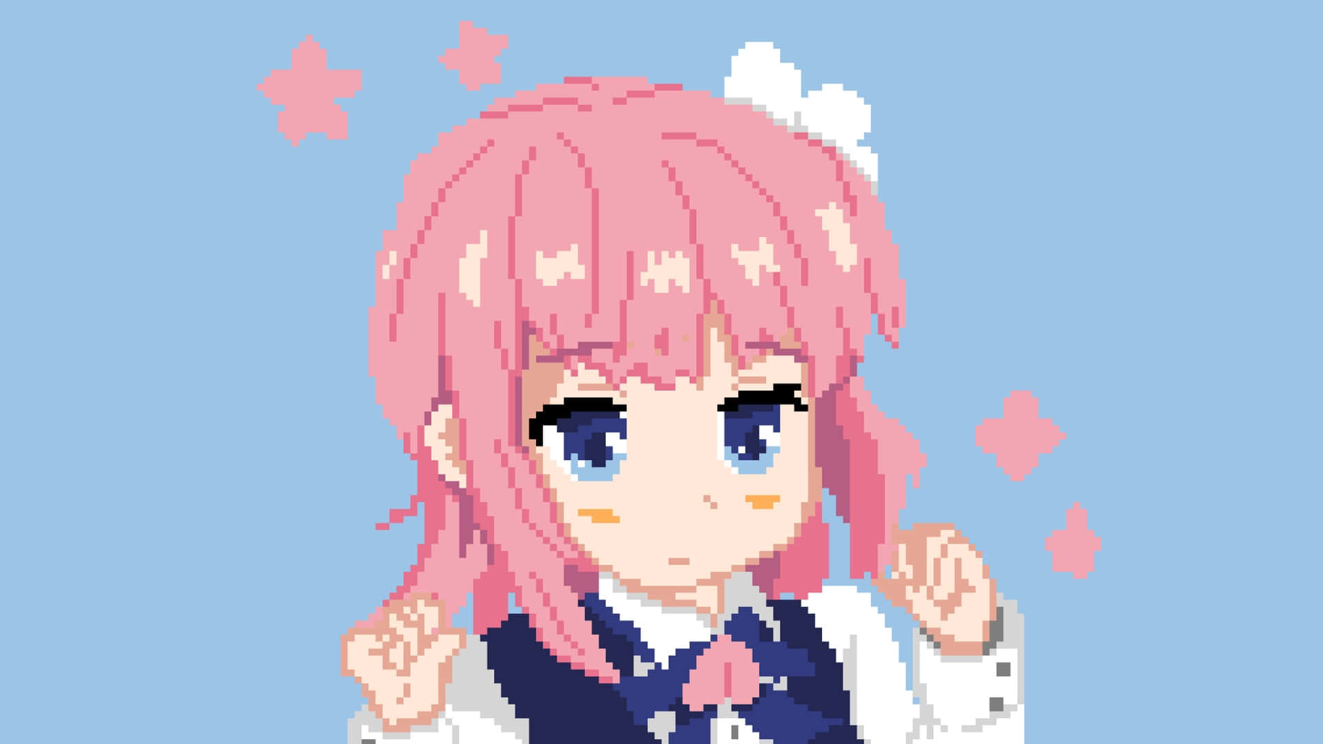 anime girl, pink hair, blue eyes, Full HD Desktop Wallpaper