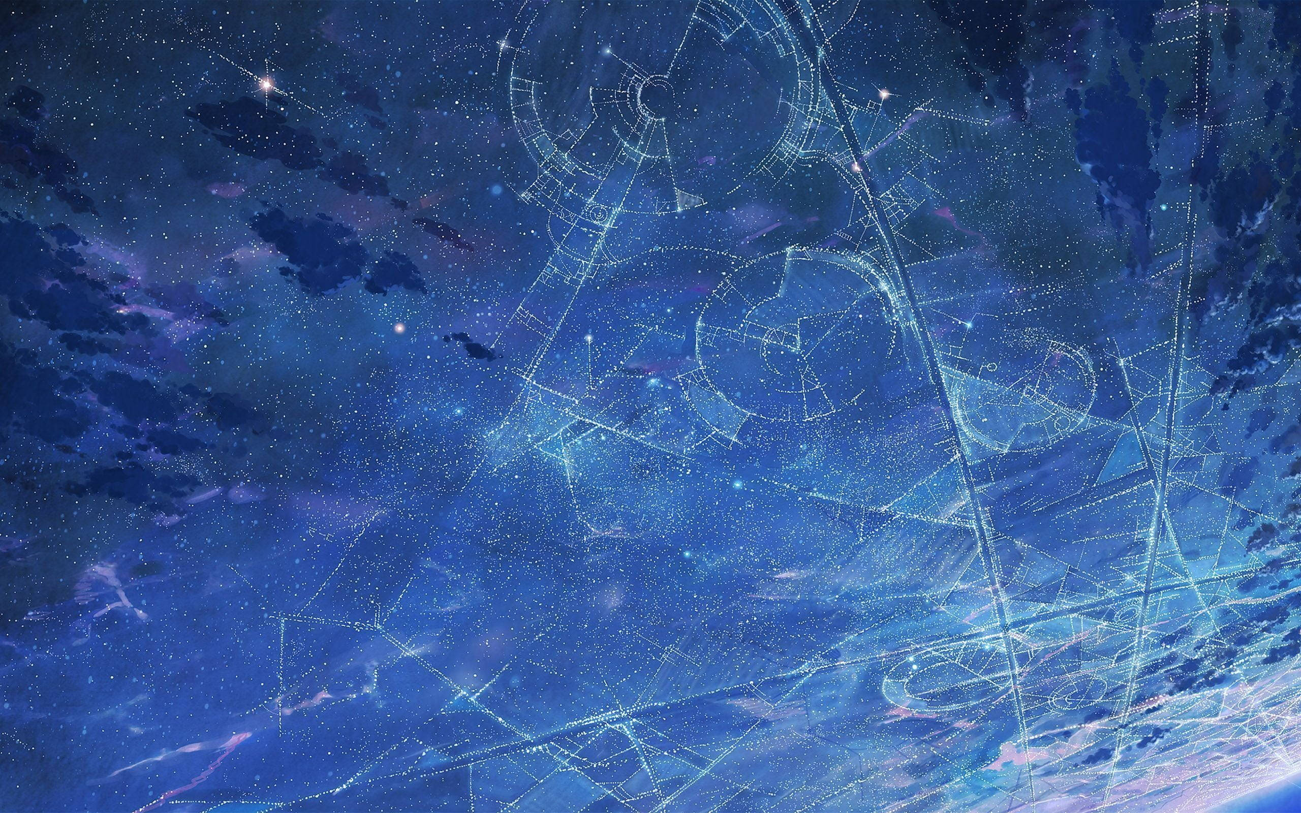 Anime Planet, cosmic night sky, glowing constellations, 2K Desktop Wallpaper