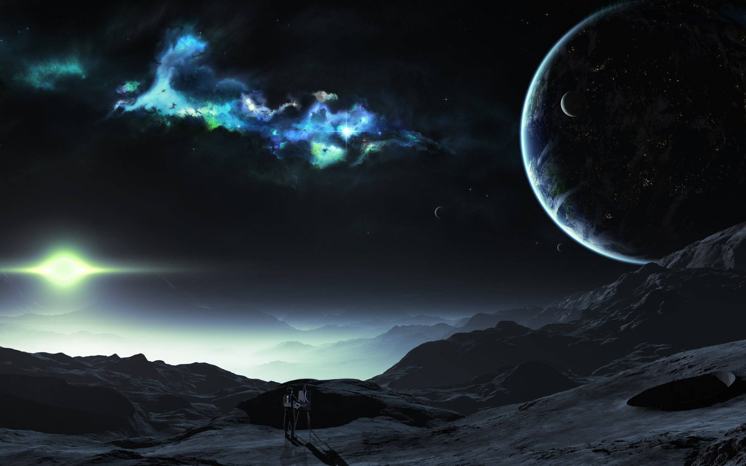 Desert Anime Planet, rocky alien planet, glowing star, 2K Desktop Wallpaper