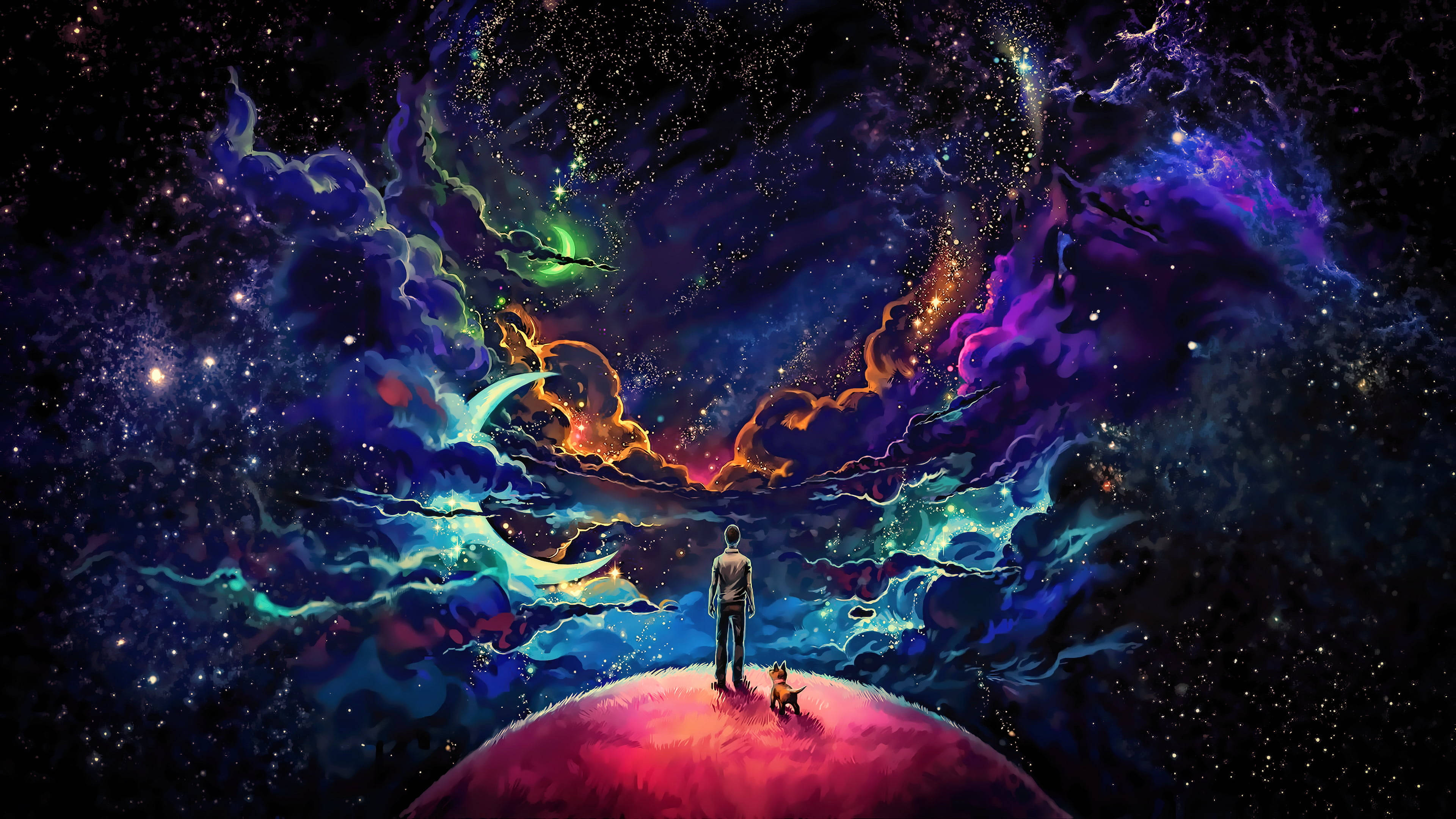 Anime Planet, glowing planet, swirling cosmic nebula, 4K Desktop Wallpaper