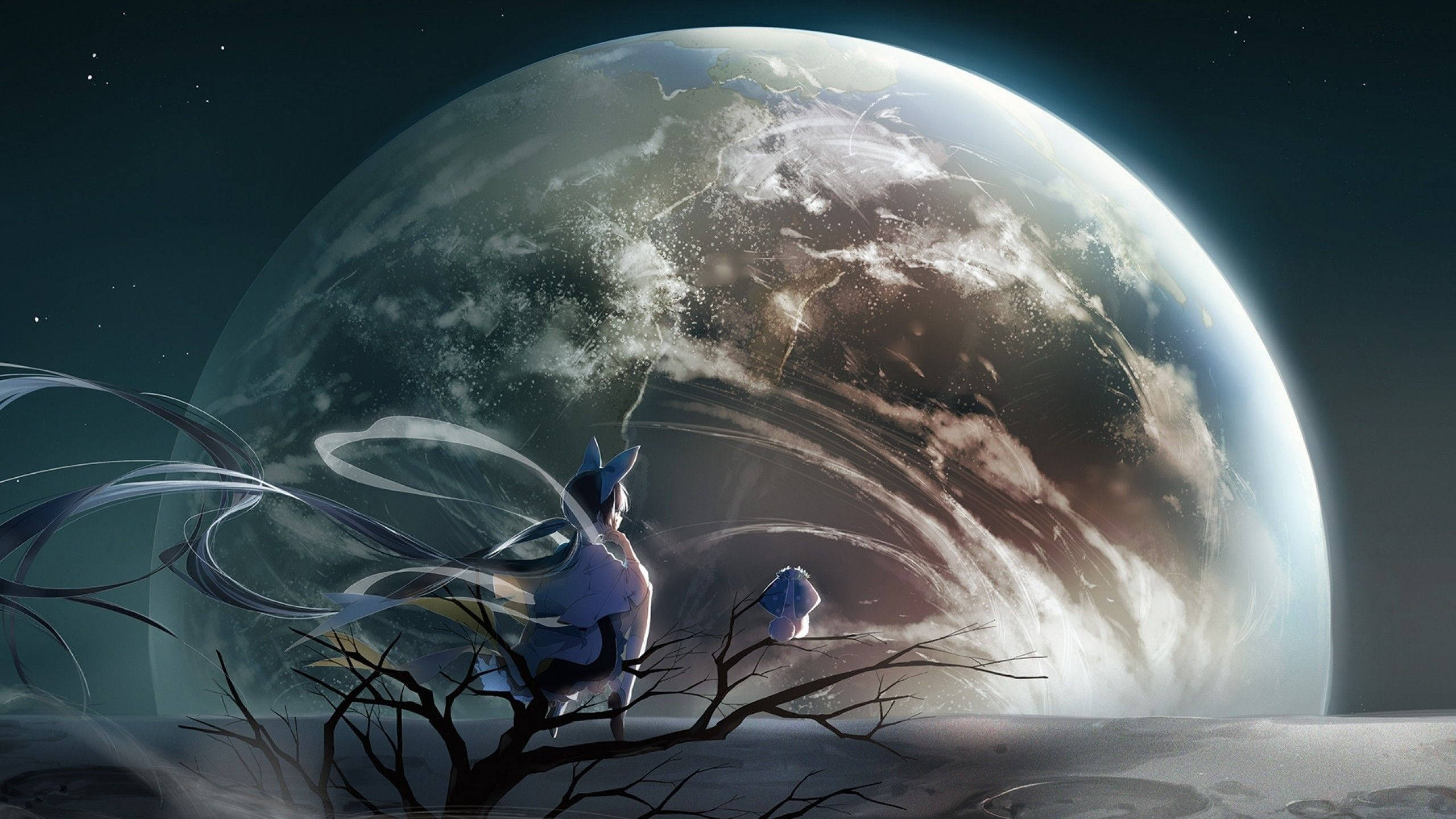 Anime Planet, Earth, starry void, 2K Desktop Wallpaper