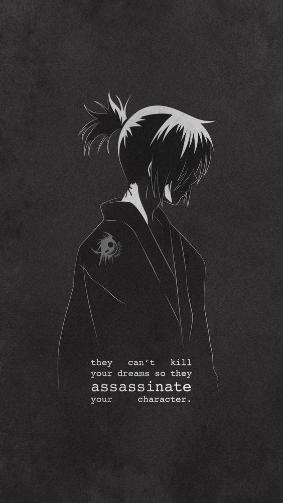 monochrome anime character, spiky hair, tattooed sleeve, SD Phone Wallpaper