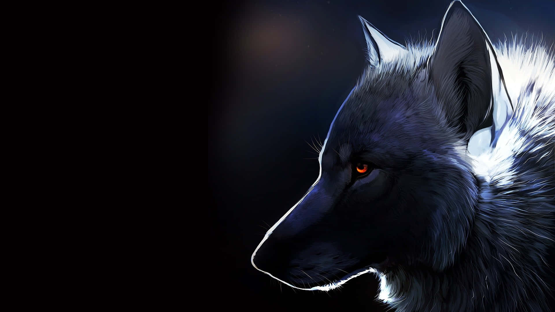 cool anime wolf, black wolf, glowing orange eyes, Full HD Desktop Wallpaper