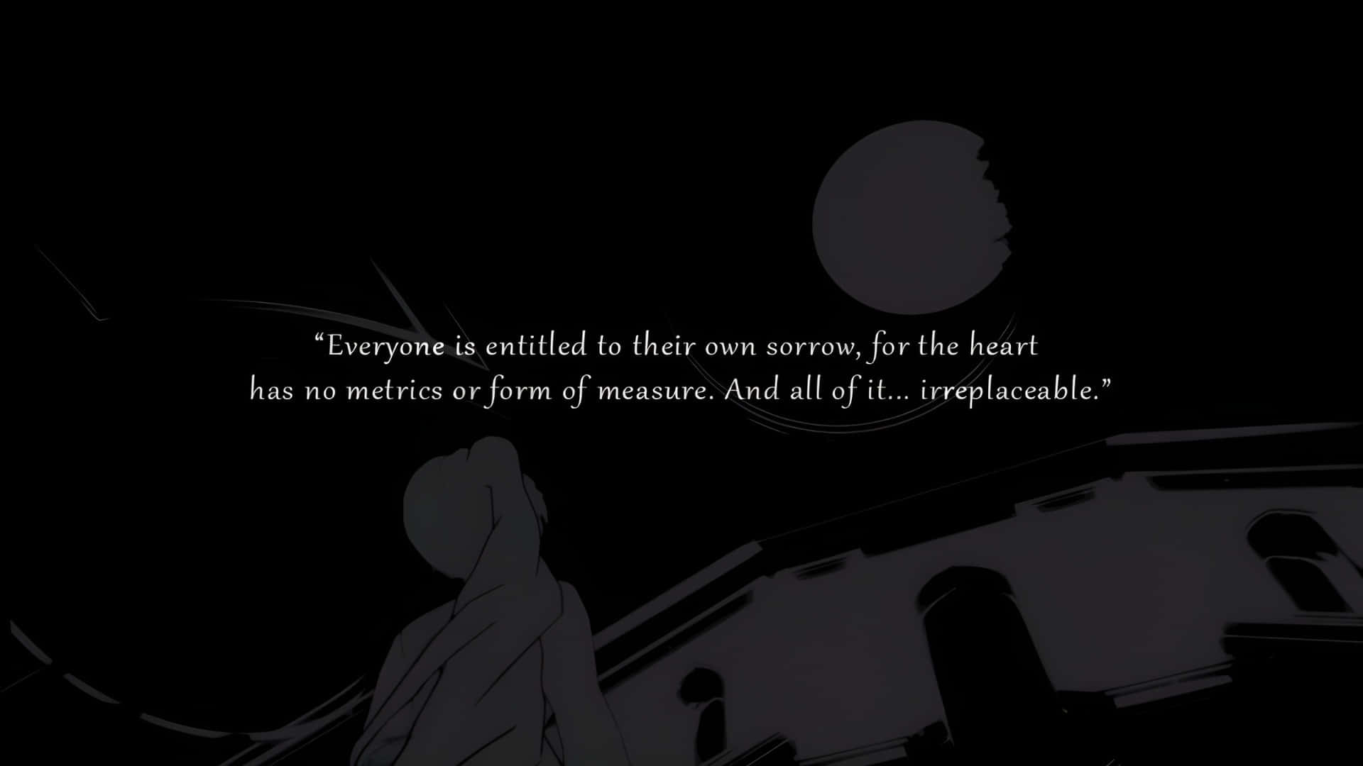 crescent moon, stark black background, poignant quote, Full HD Desktop Wallpaper