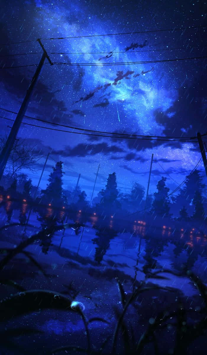 Night, Anime Rainy Sky, vibrant blue starry sky, SD Phone Wallpaper
