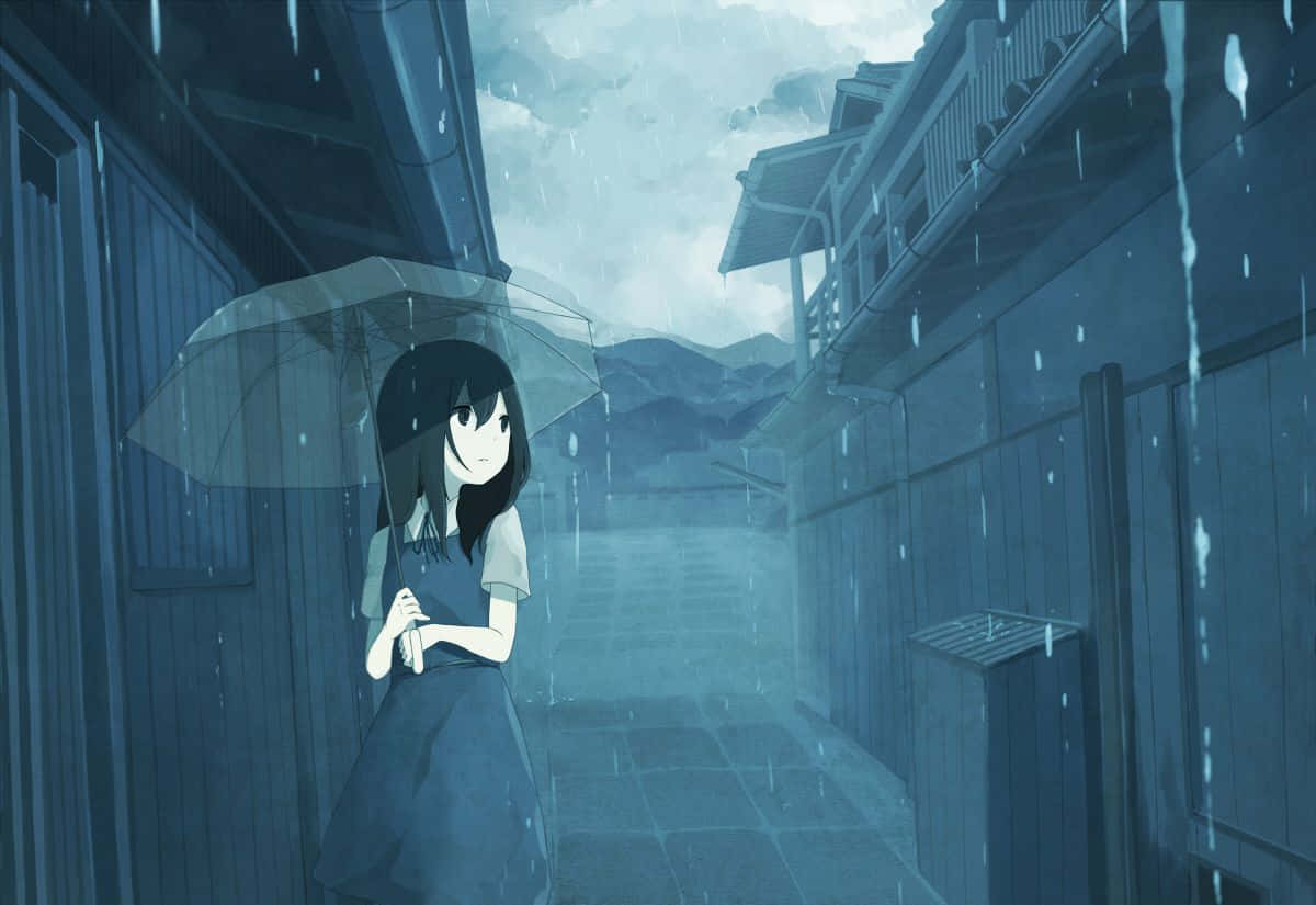 anime girl, dark hair, clear umbrella, SD Desktop Wallpaper
