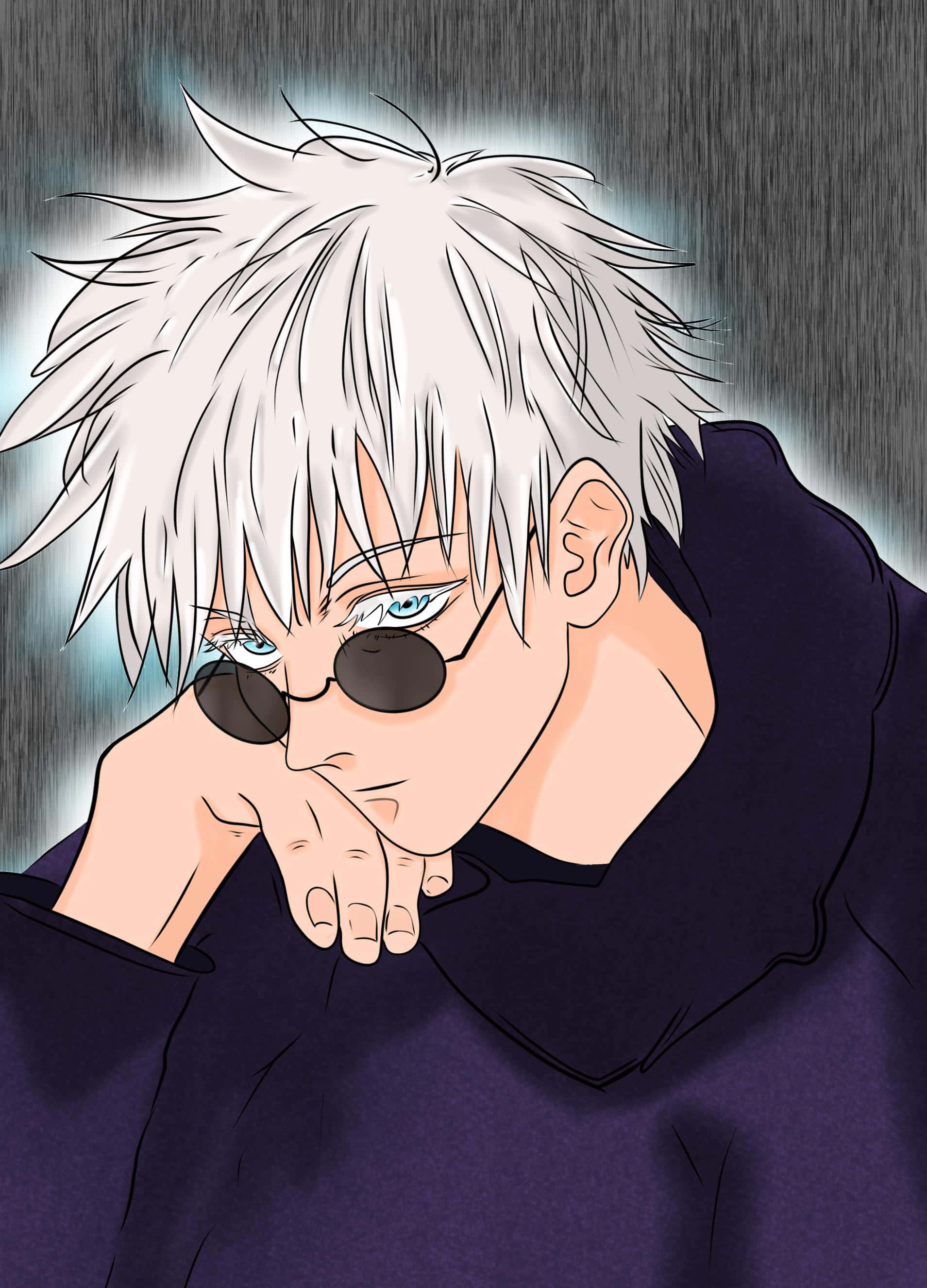 spiky white-haired anime man, blue eyes, dark sunglasses, 2K Phone Wallpaper