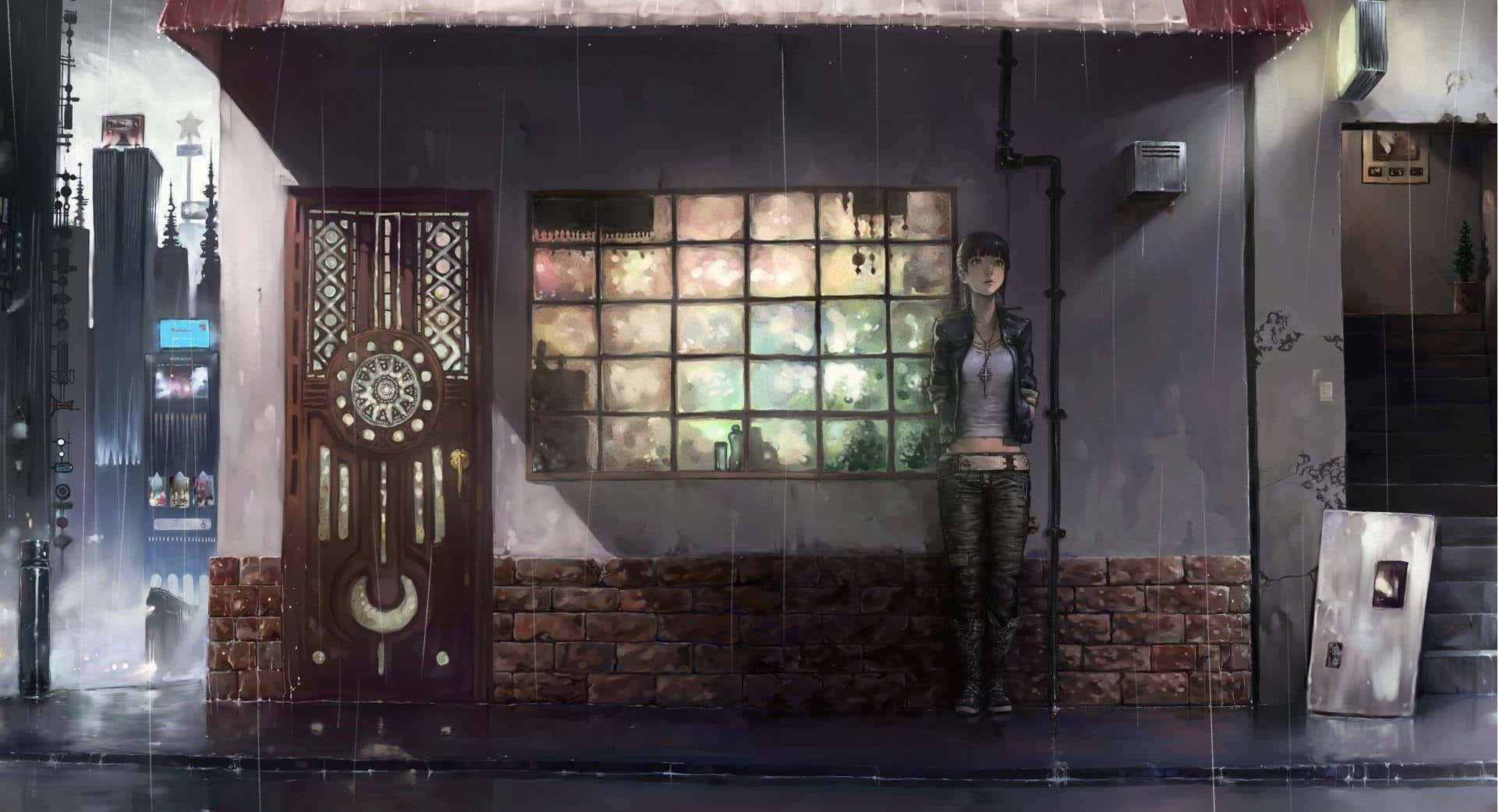 Anime Rain, woman, rain, Full HD Desktop Wallpaper