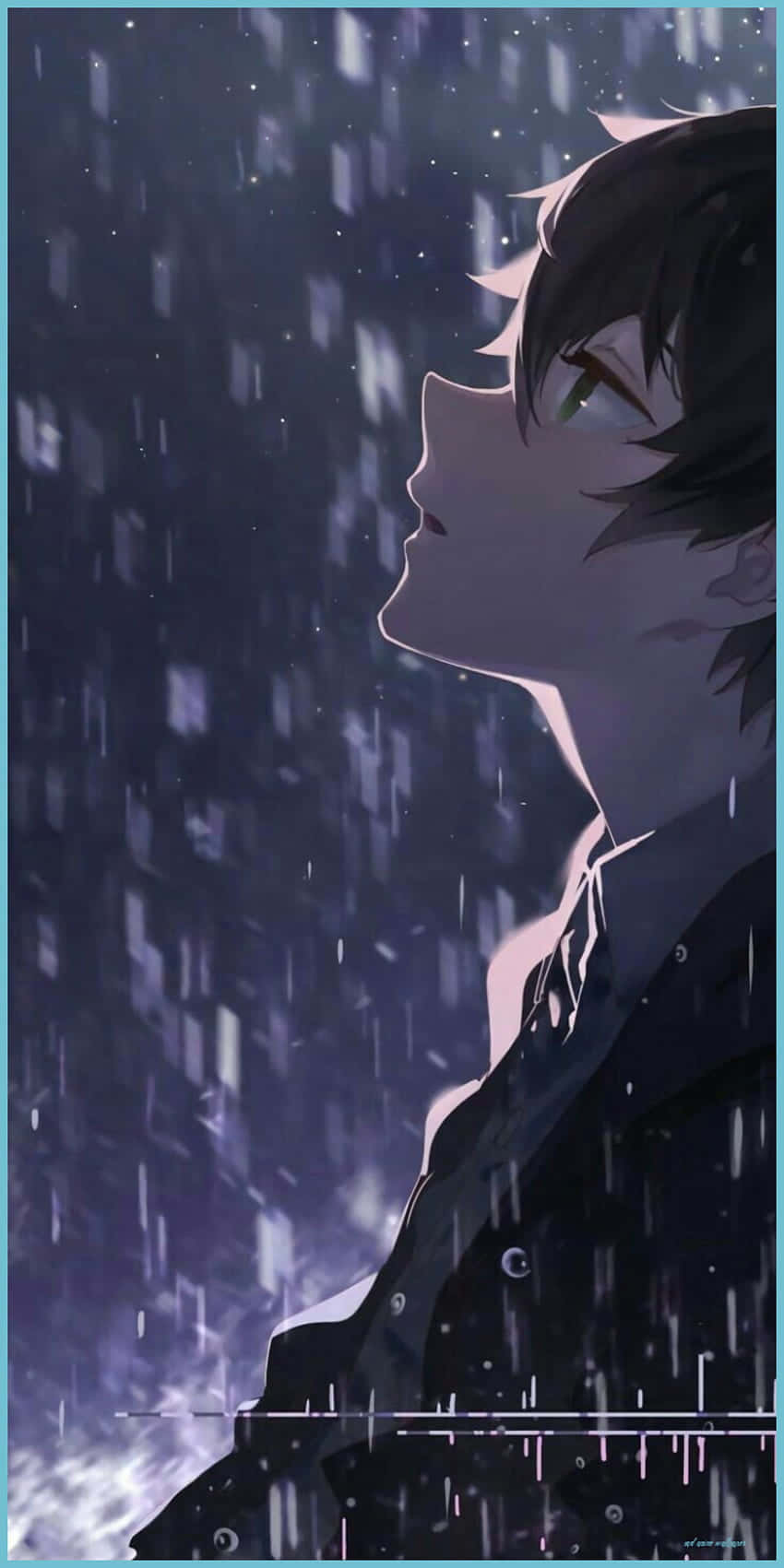 anime male, green eyes, rain, HD Phone Wallpaper
